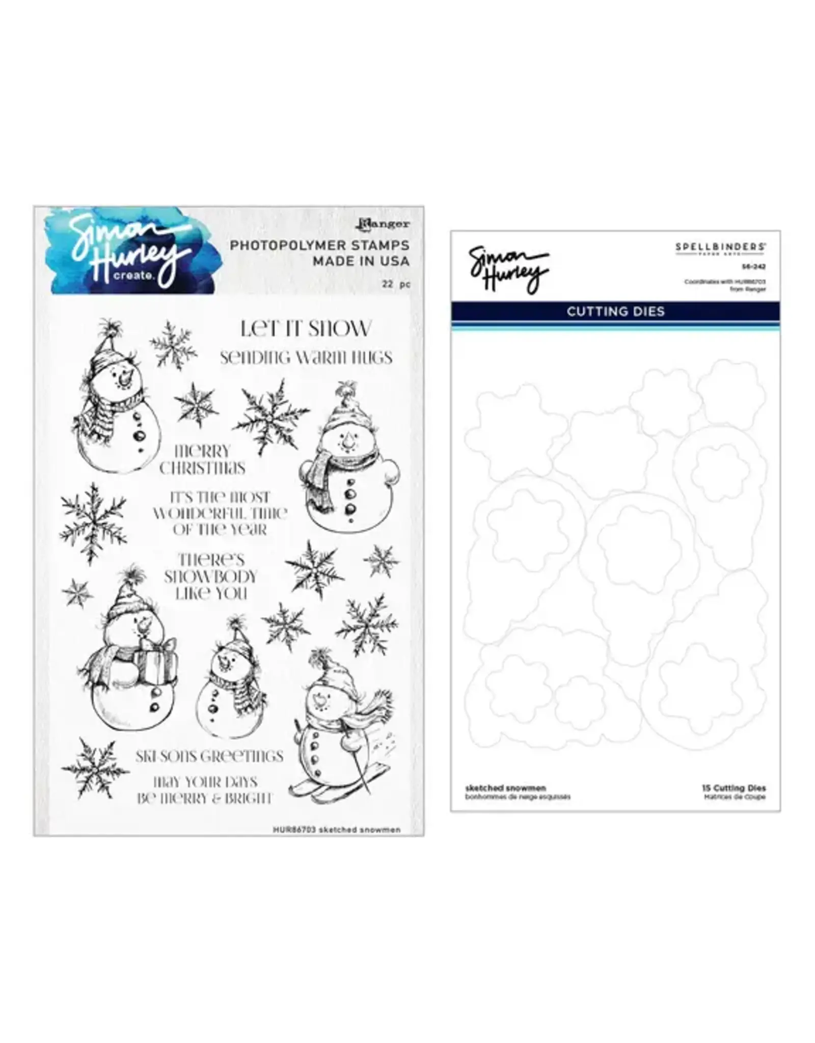 SPELLBINDERS SPELLBINDERS SIMON HURLEY SKETCHED SNOWMAN CLEAR STAMP AND DIE BUNDLE