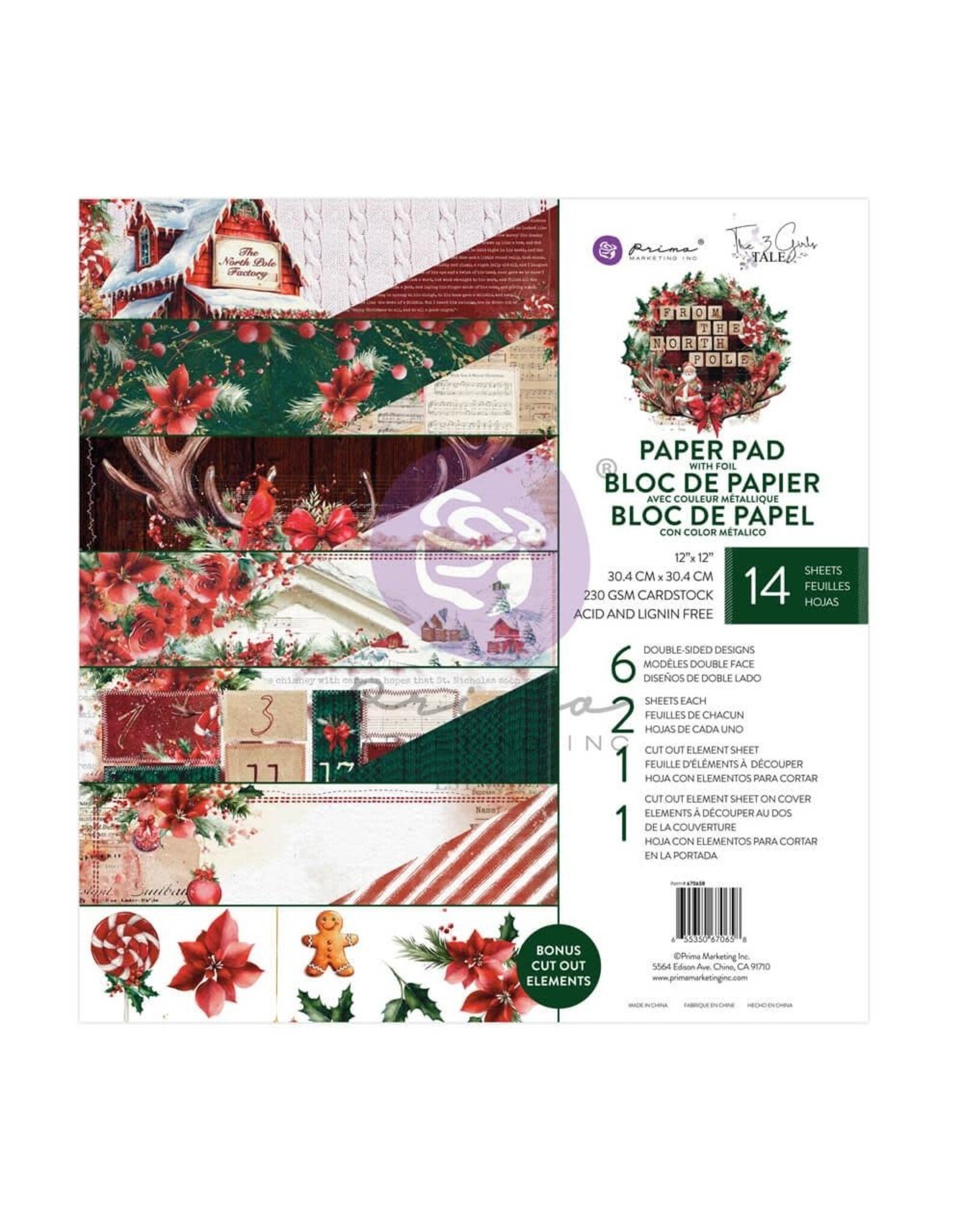 PRIMA PRIMA MARKETING FROM THE NORTH POLE 12x12 PAPER PAD 26 SHEETS