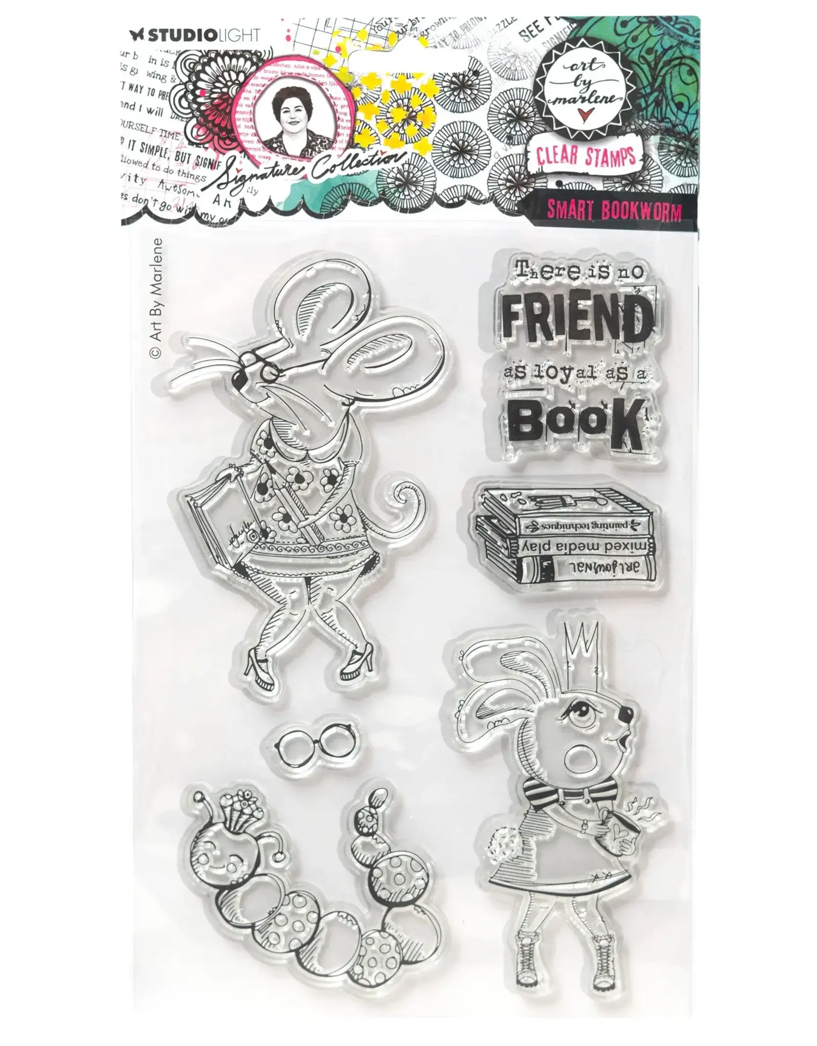 STUDIOLIGHT STUDIOLIGHT ART BY MARLENE SIGNATURE COLLECTION SMART BOOKWORM CLEAR STAMP SET
