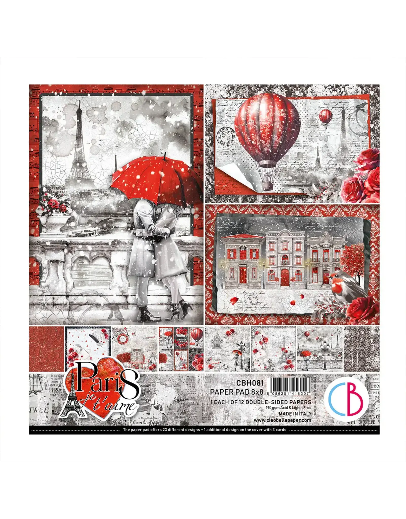 CIAO BELLA CIAO BELLA PARIS JE T'AIME 8x8 PAPER PAD 12 SHEETS