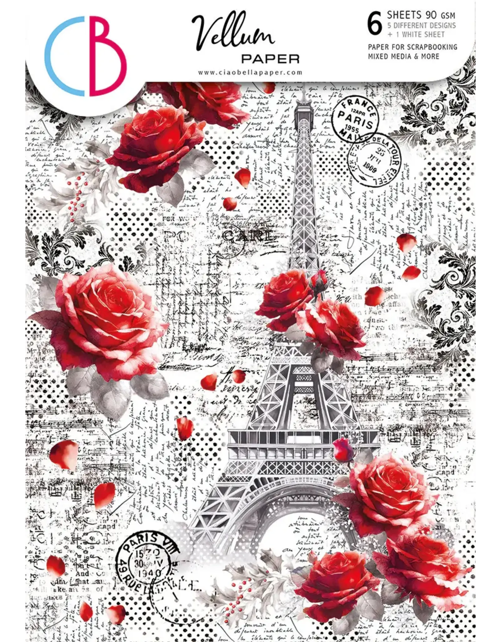 CIAO BELLA CIAO BELLA PARIS JE T'AIME A4 VELLUM PAPER 6 SHEETS