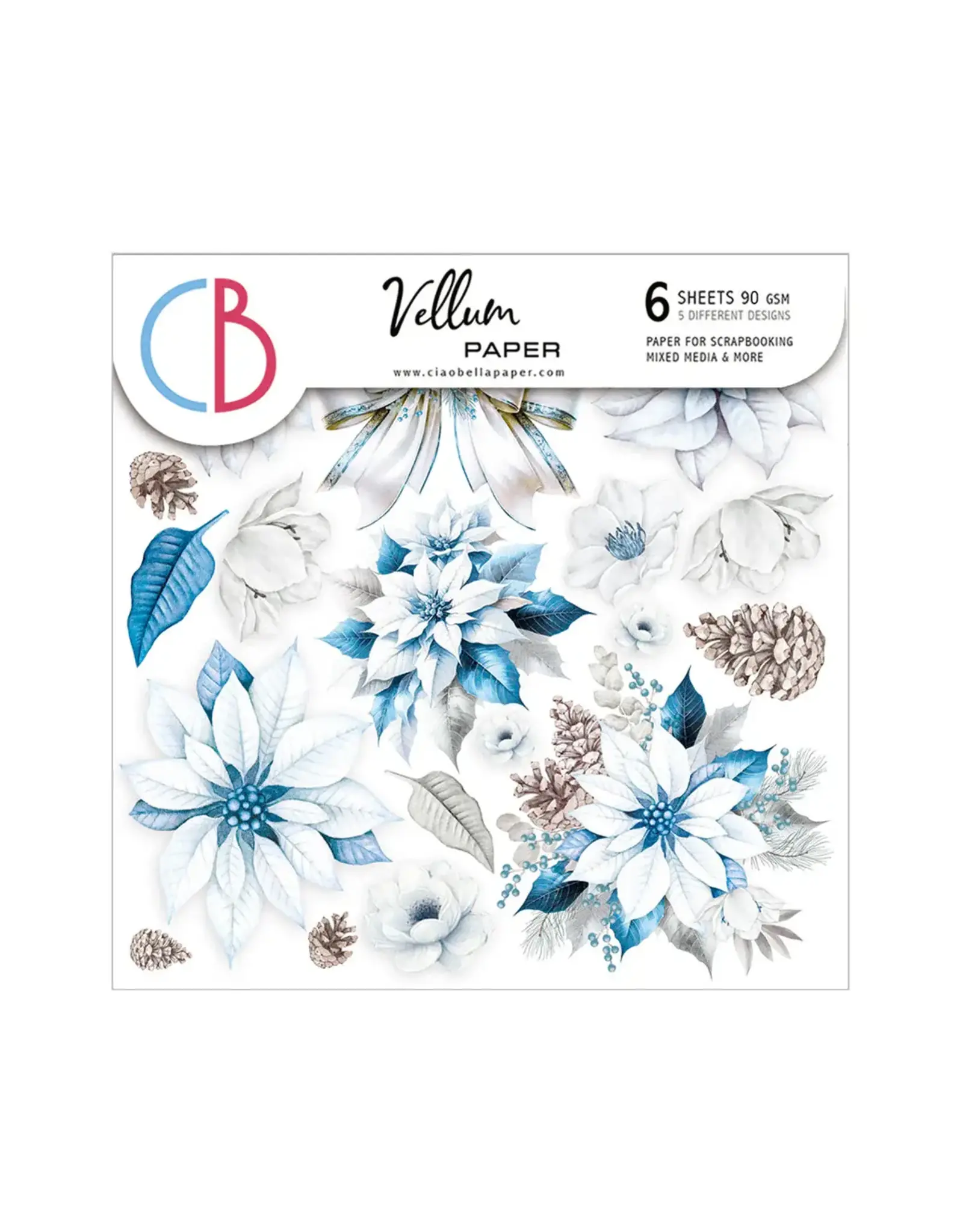 CIAO BELLA CIAO BELLA ELEGANCE OF BLUE 6x6 VELLUM FUSSY CUT PAPER 6 SHEETS