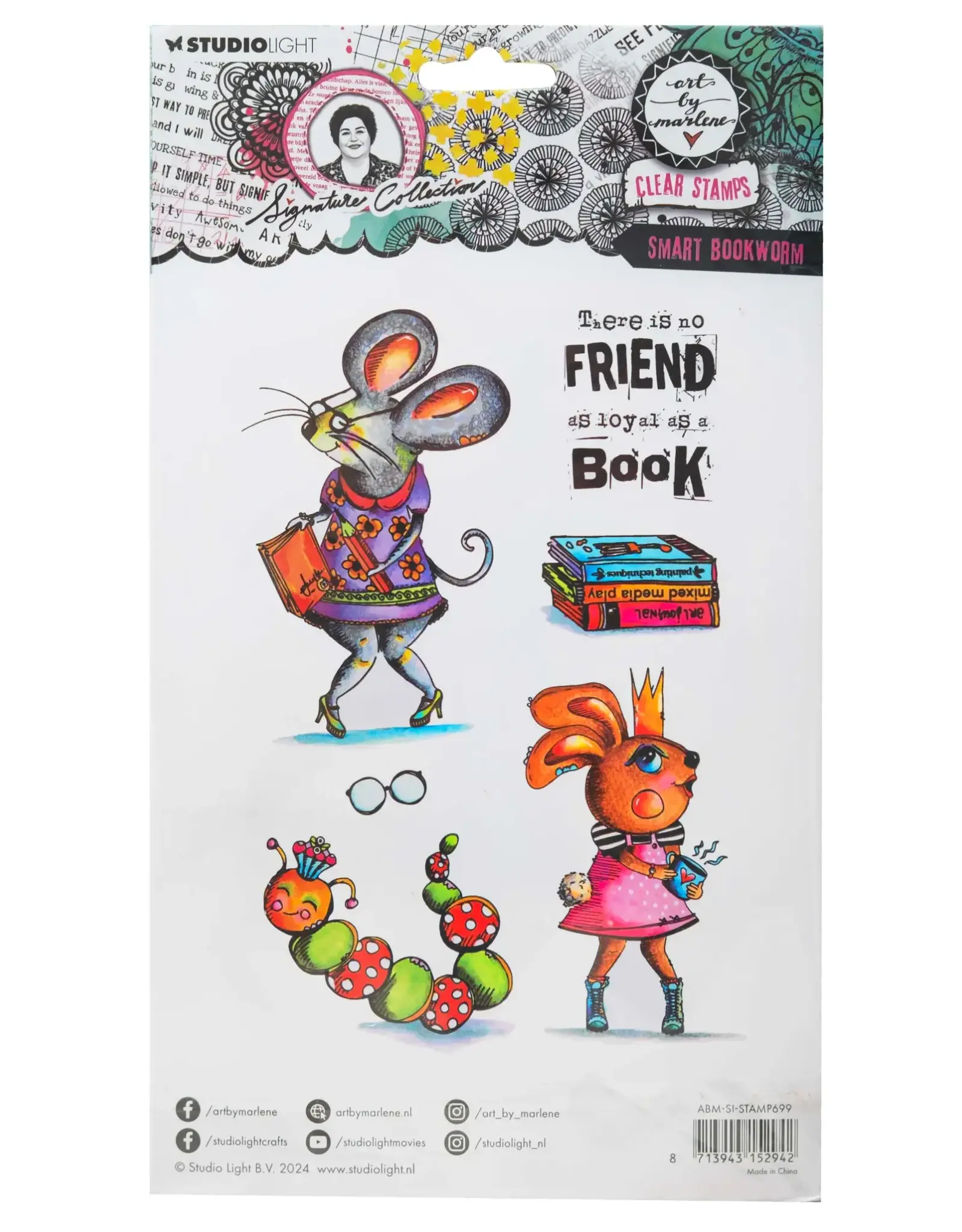 STUDIOLIGHT STUDIOLIGHT ART BY MARLENE SIGNATURE COLLECTION SMART BOOKWORM CLEAR STAMP SET