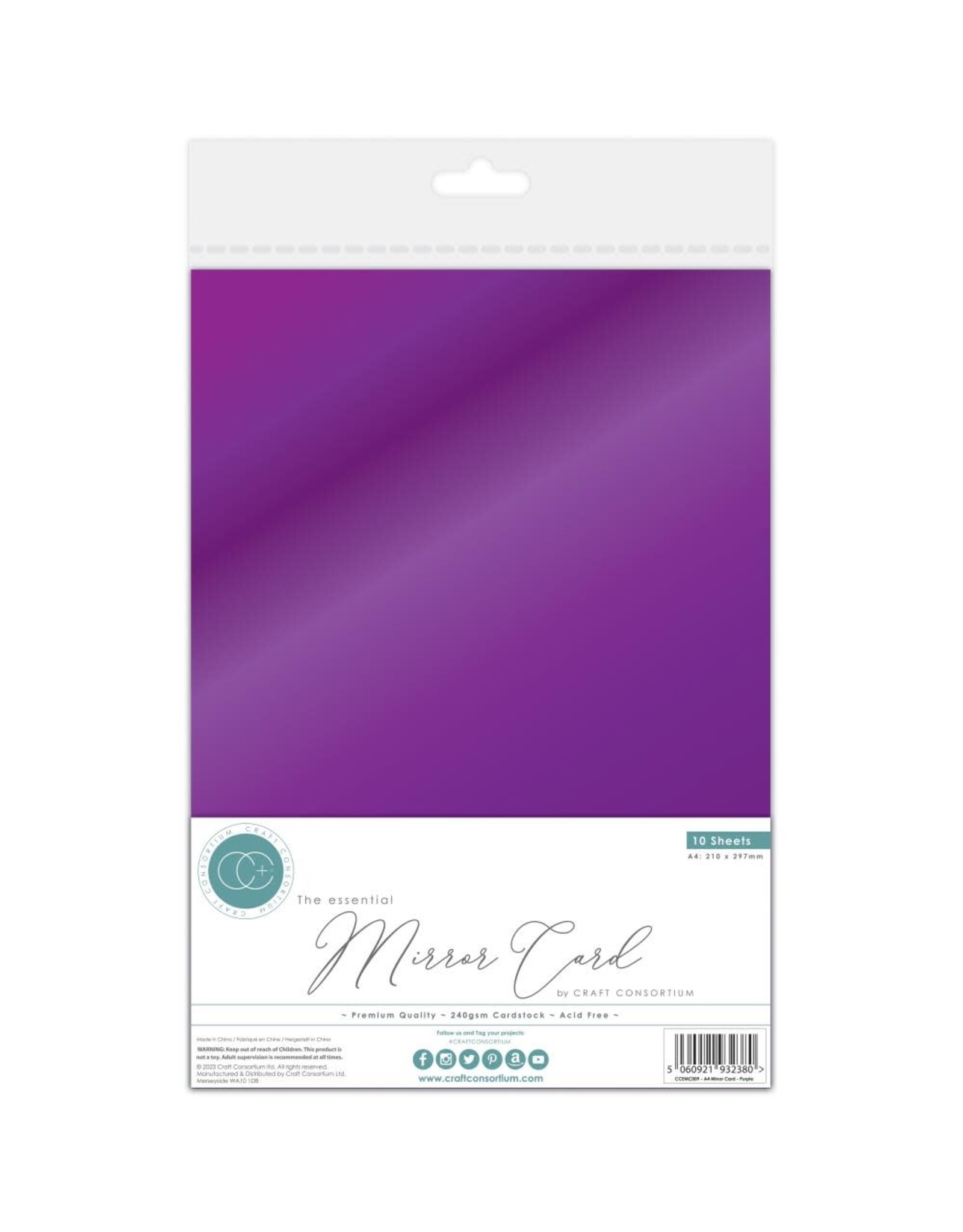 CRAFT CONSORTIUM CRAFT CONSORTIUM THE ESSENTIAL A4 MIRROR CARD 10 SHEETS - PURPLE