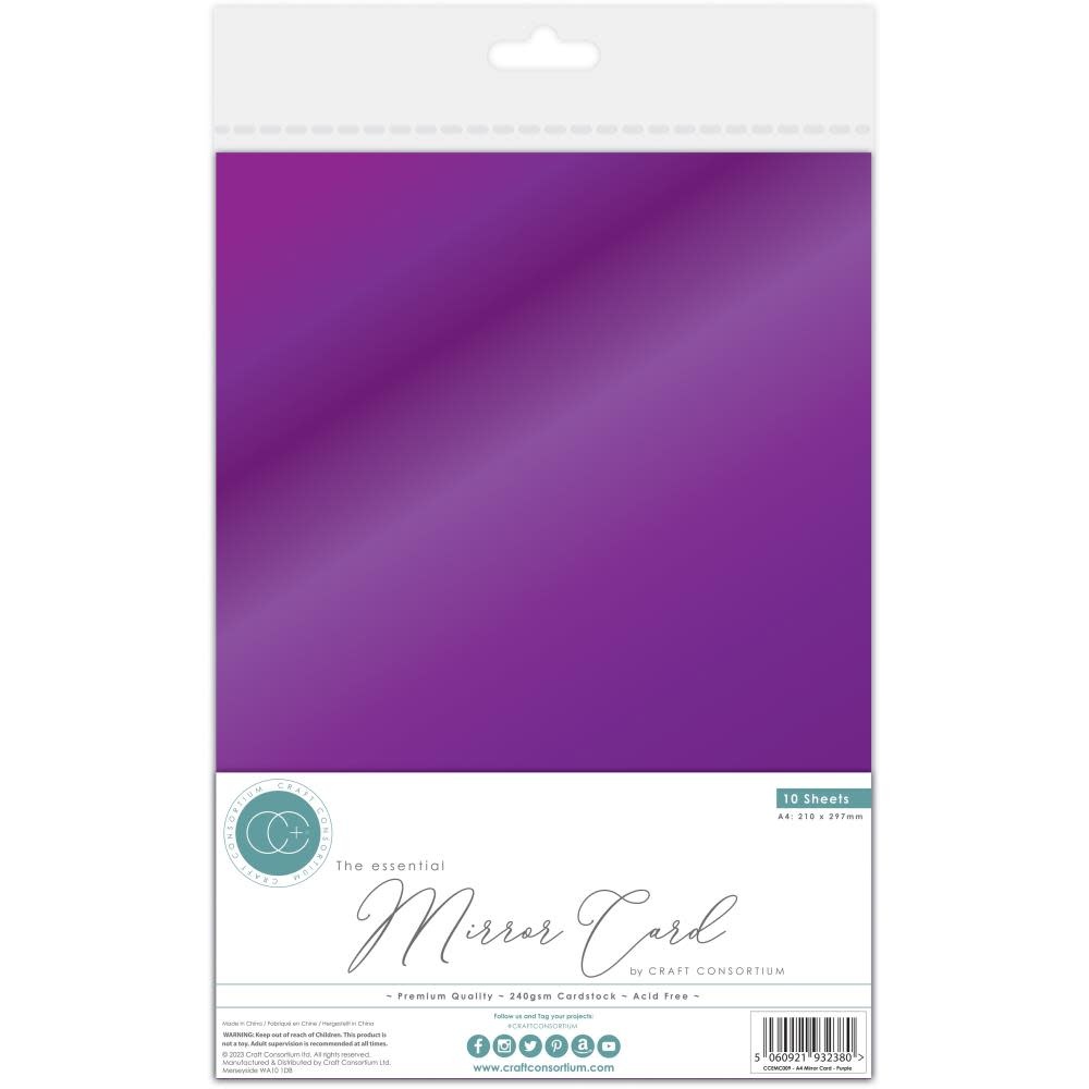 CRAFT CONSORTIUM THE ESSENTIAL A4 MIRROR CARD 10 SHEETS - PURPLE