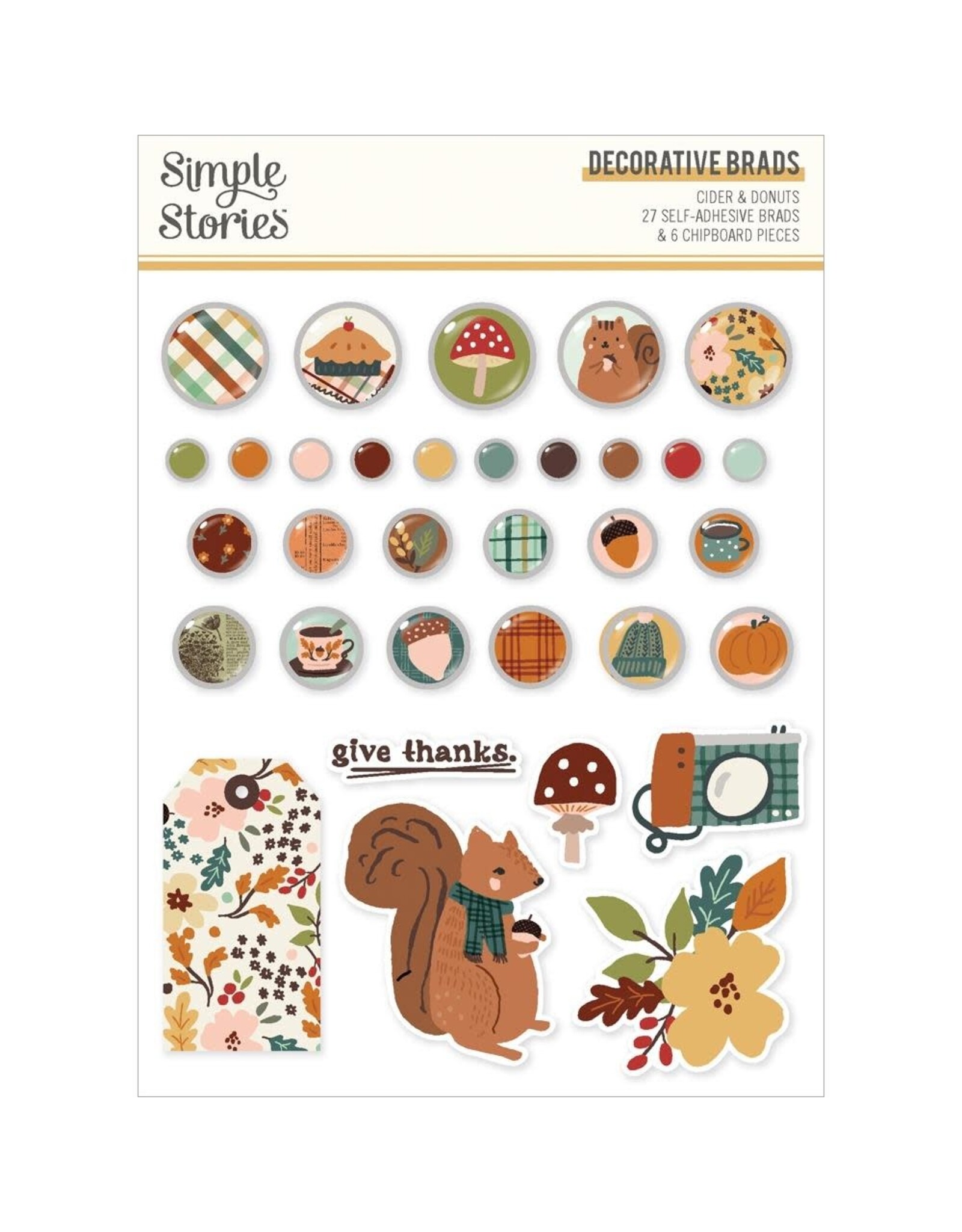 SIMPLE STORIES SIMPLE STORIES CIDER & DONUTS DECORATIVE BRADS & CHIPBOARD PIECES