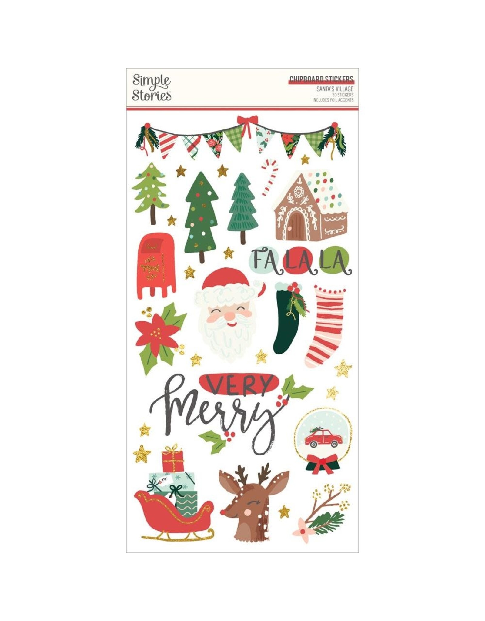 SIMPLE STORIES SIMPLE STORIES SANTA'S VILLAGE 6x12 CHIPBOARD STICKERS 30/PK