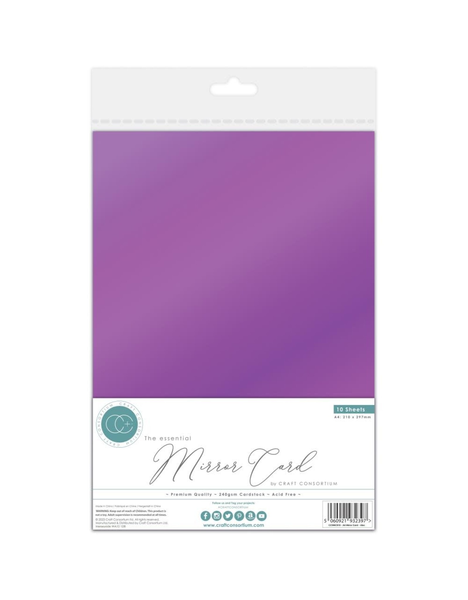 CRAFT CONSORTIUM CRAFT CONSORTIUM THE ESSENTIAL A4 MIRROR CARD 10 SHEETS - LILAC