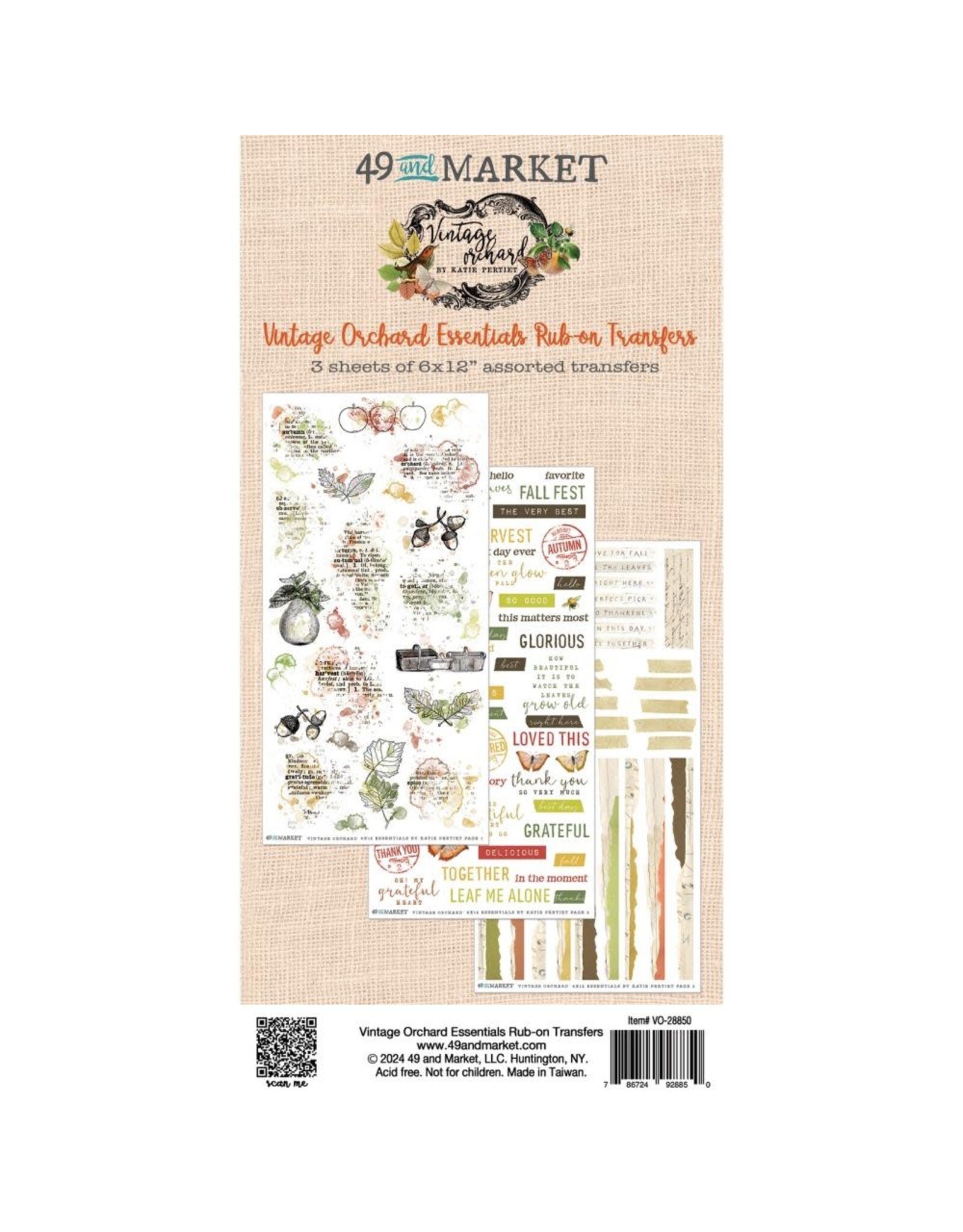 49 AND MARKET 49 AND MARKET VINTAGE ORCHARD ESSENTIALS 6x12 RUB-ON TRANSFER SET 3/PK