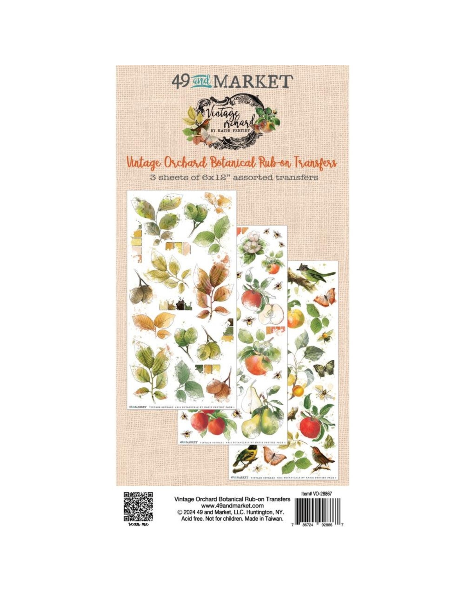 49 AND MARKET 49 AND MARKET VINTAGE ORCHARD BOTANICAL 6x12 RUB-ON TRANSFER SET 3/PK