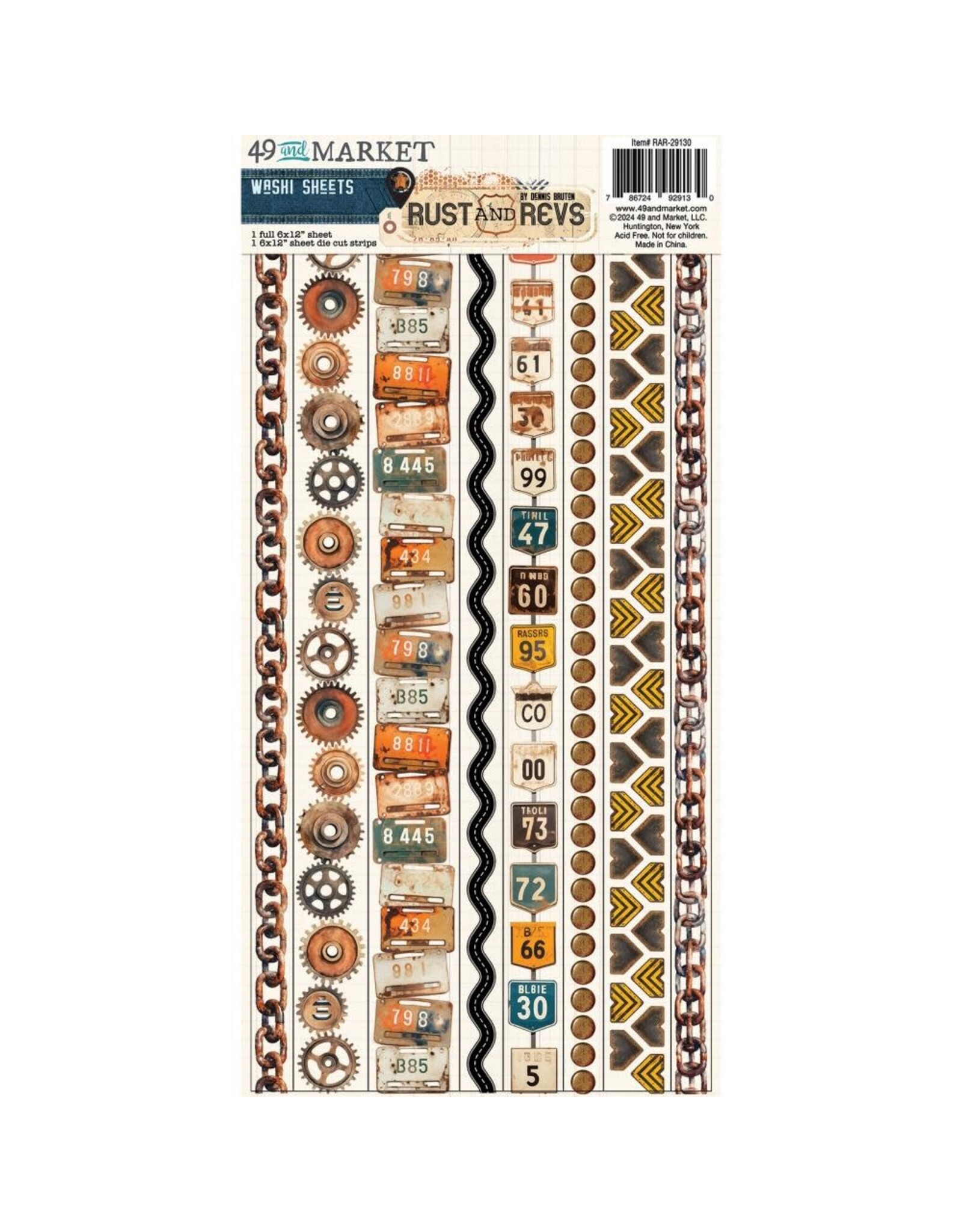 49 AND MARKET 49 AND MARKET RUST AND REVS 6x12 WASHI TAPE SHEETS