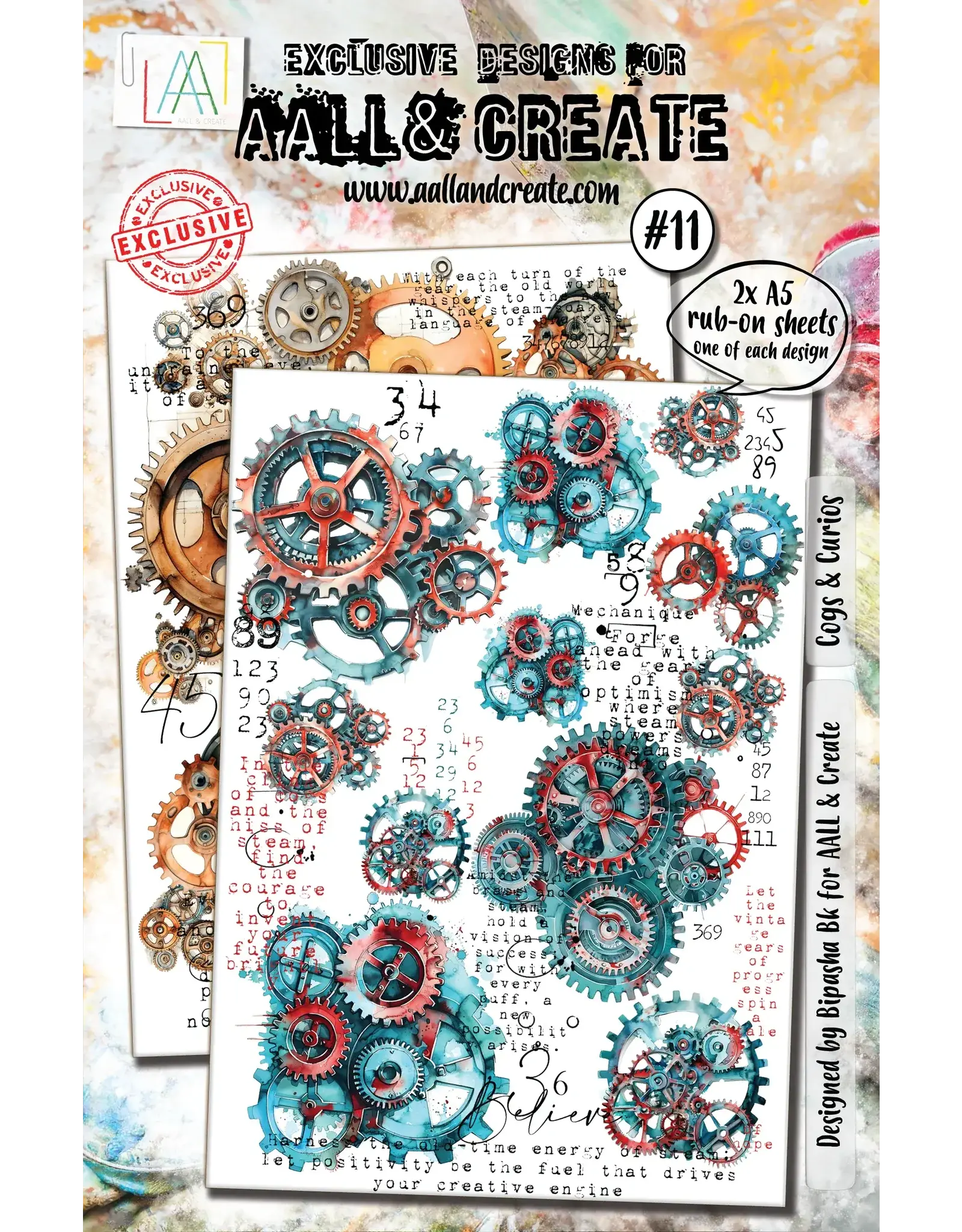 AALL & CREATE AALL & CREATE BIPASHA BK #11 COGS & CURIOS A5 RUB-ON SHEETS 2/PK