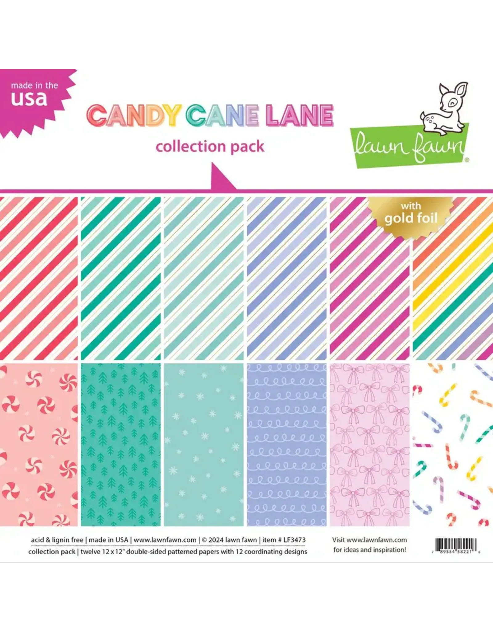 LAWN FAWN LAWN FAWN CANDY CANE LANE 12x12 COLLECTION PACK 12 SHEETS