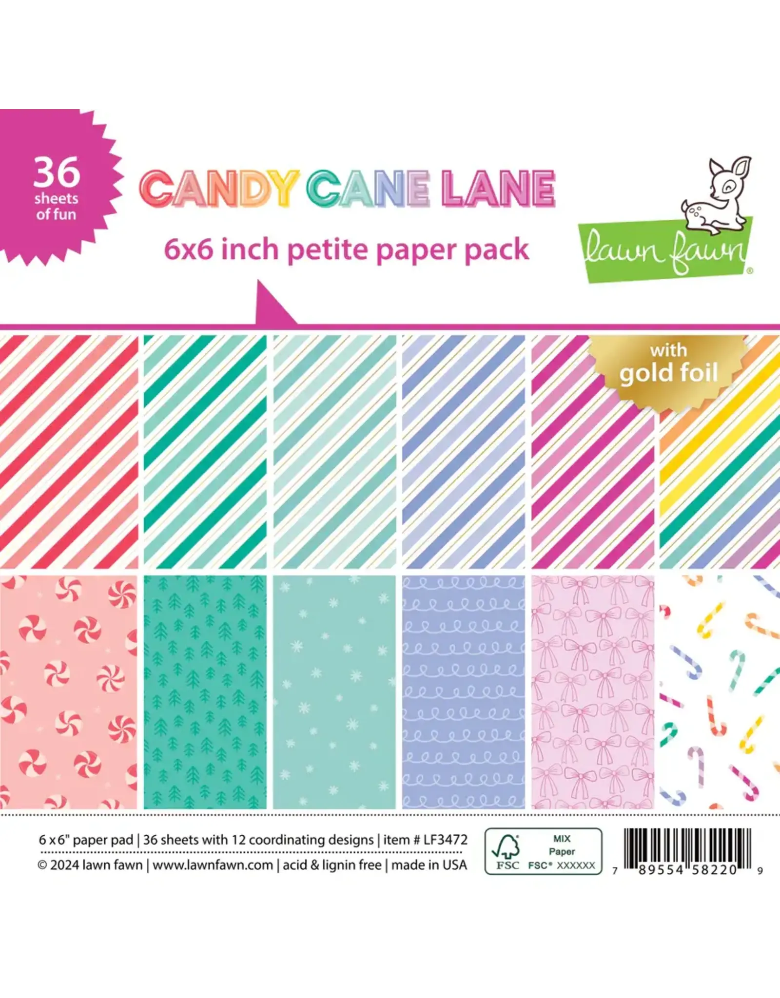 LAWN FAWN LAWN FAWN CANDY CANE LANE 6x6 PETITE PAPER PACK 36 SHEETS