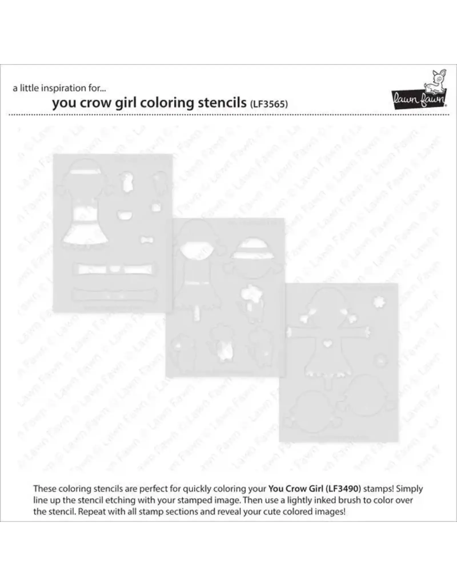 LAWN FAWN LAWN FAWN YOU CROW GIRL COLORING STENCIL 3/PK