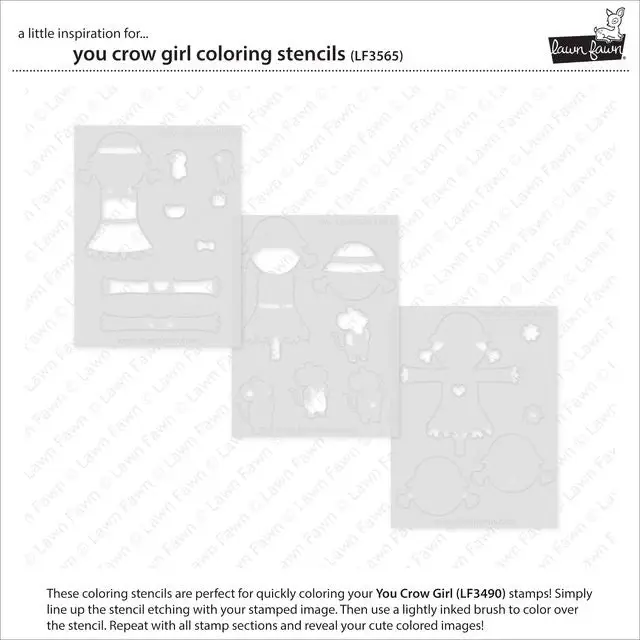 LAWN FAWN LAWN FAWN YOU CROW GIRL COLORING STENCIL 3/PK