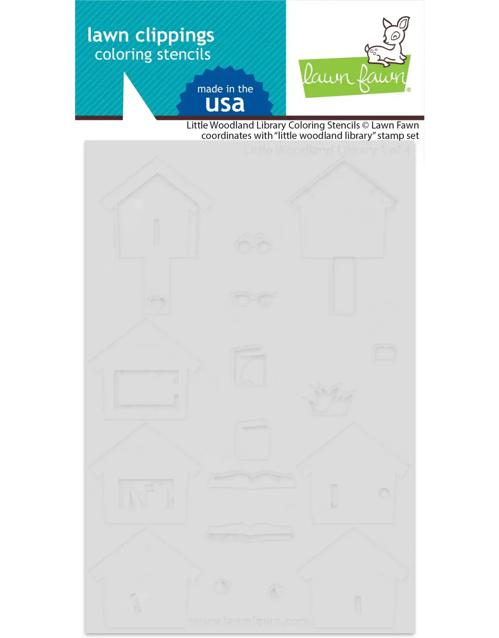 LAWN FAWN LAWN FAWN LITTLE WOODLAND LIBRARY COLORING STENCIL 4/PK