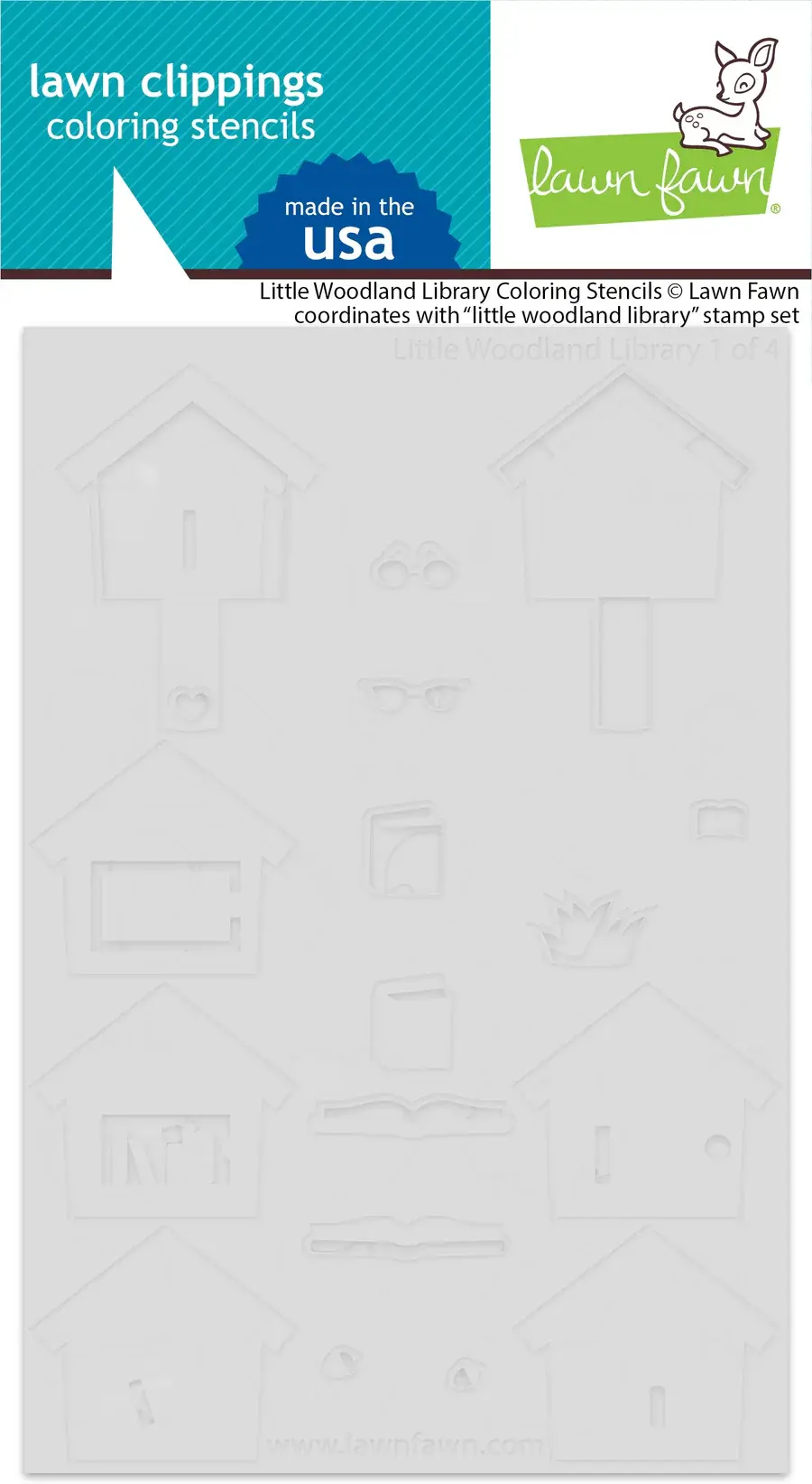 LAWN FAWN LAWN FAWN LITTLE WOODLAND LIBRARY COLORING STENCIL 4/PK