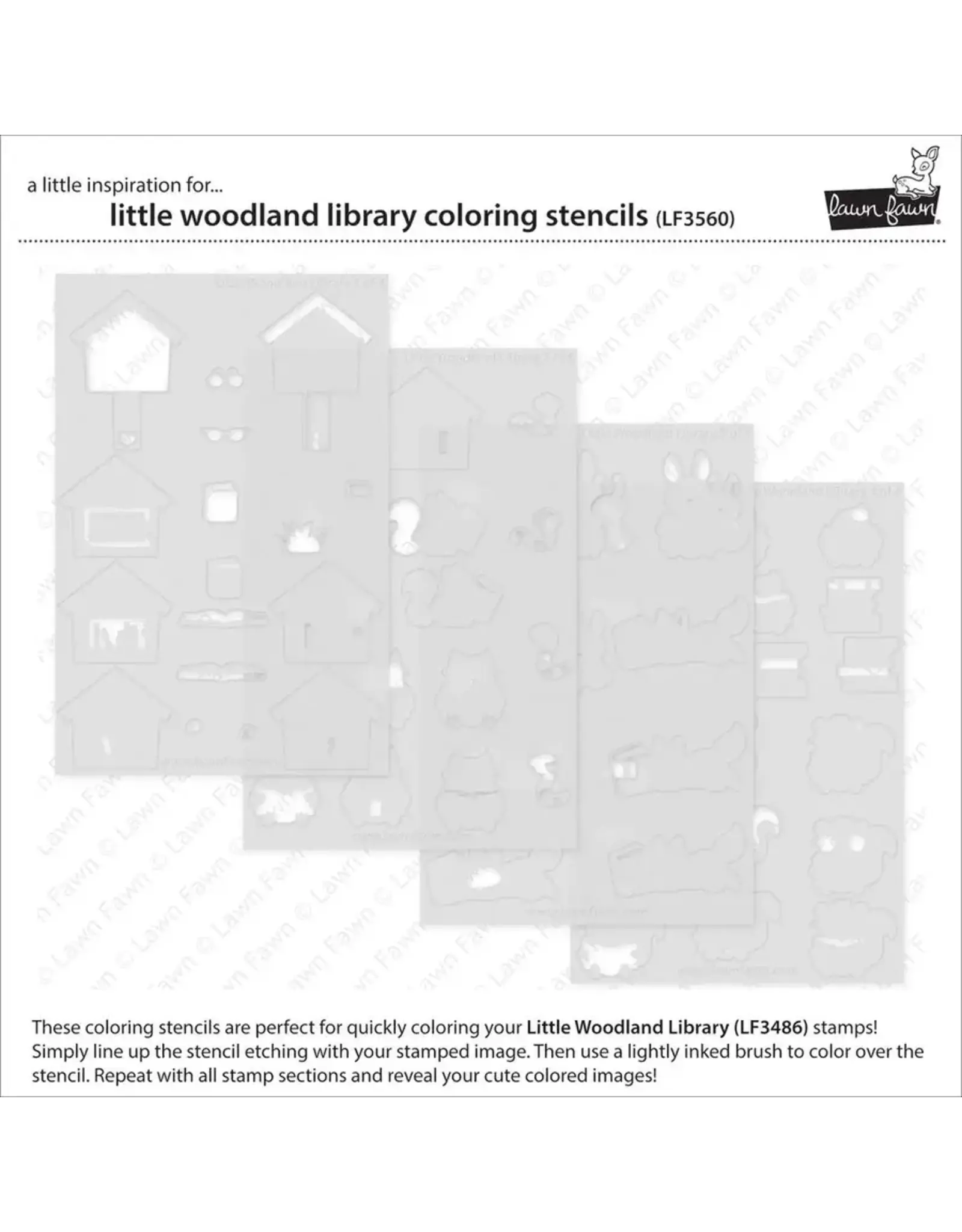 LAWN FAWN LAWN FAWN LITTLE WOODLAND LIBRARY COLORING STENCIL 4/PK