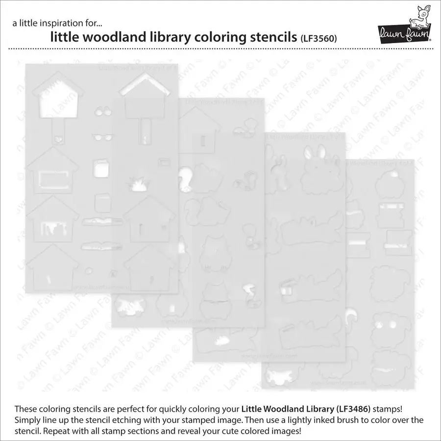 LAWN FAWN LAWN FAWN LITTLE WOODLAND LIBRARY COLORING STENCIL 4/PK