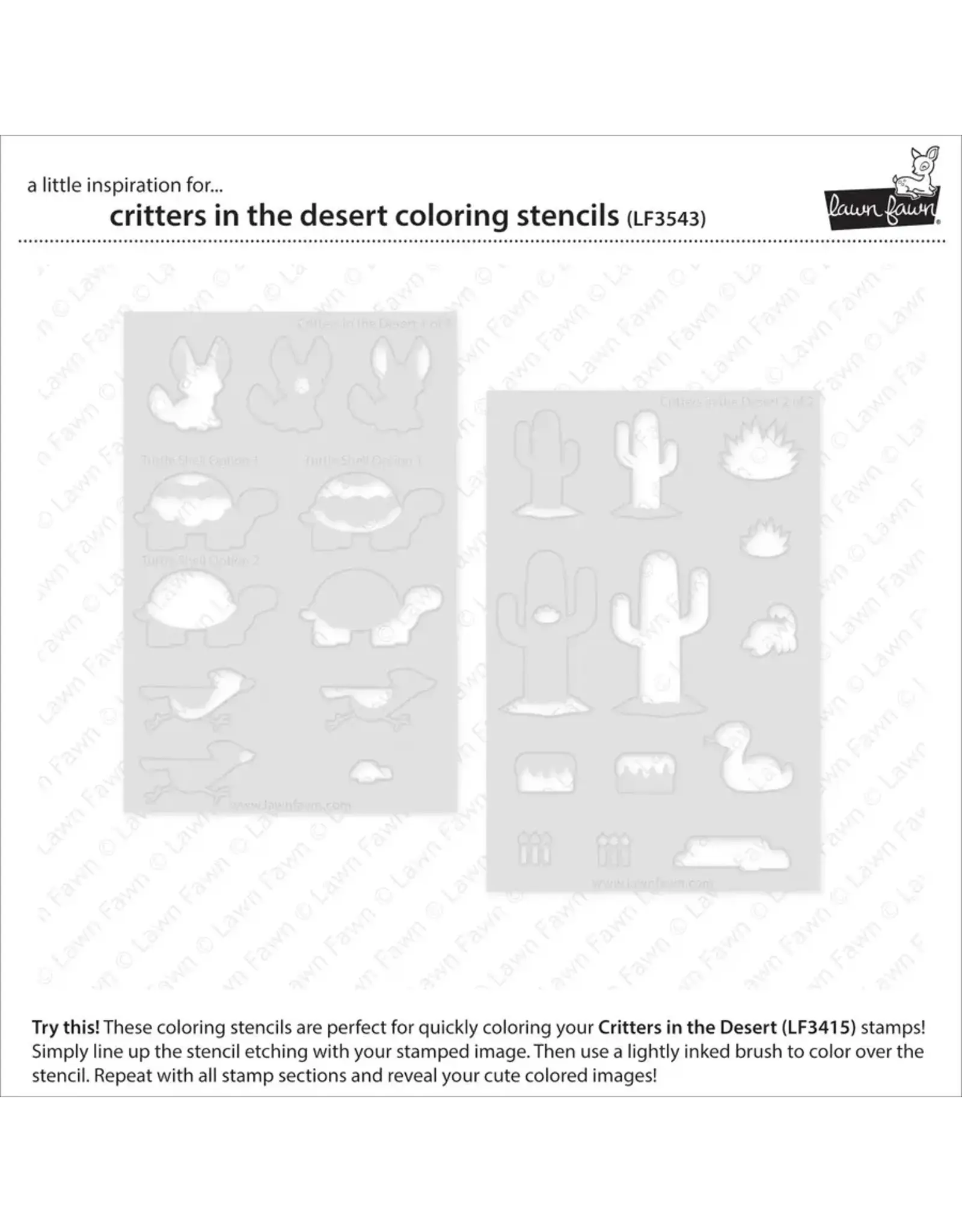 LAWN FAWN LAWN FAWN CRITTERS IN THE DESERT COLORING STENCIL 2/PK