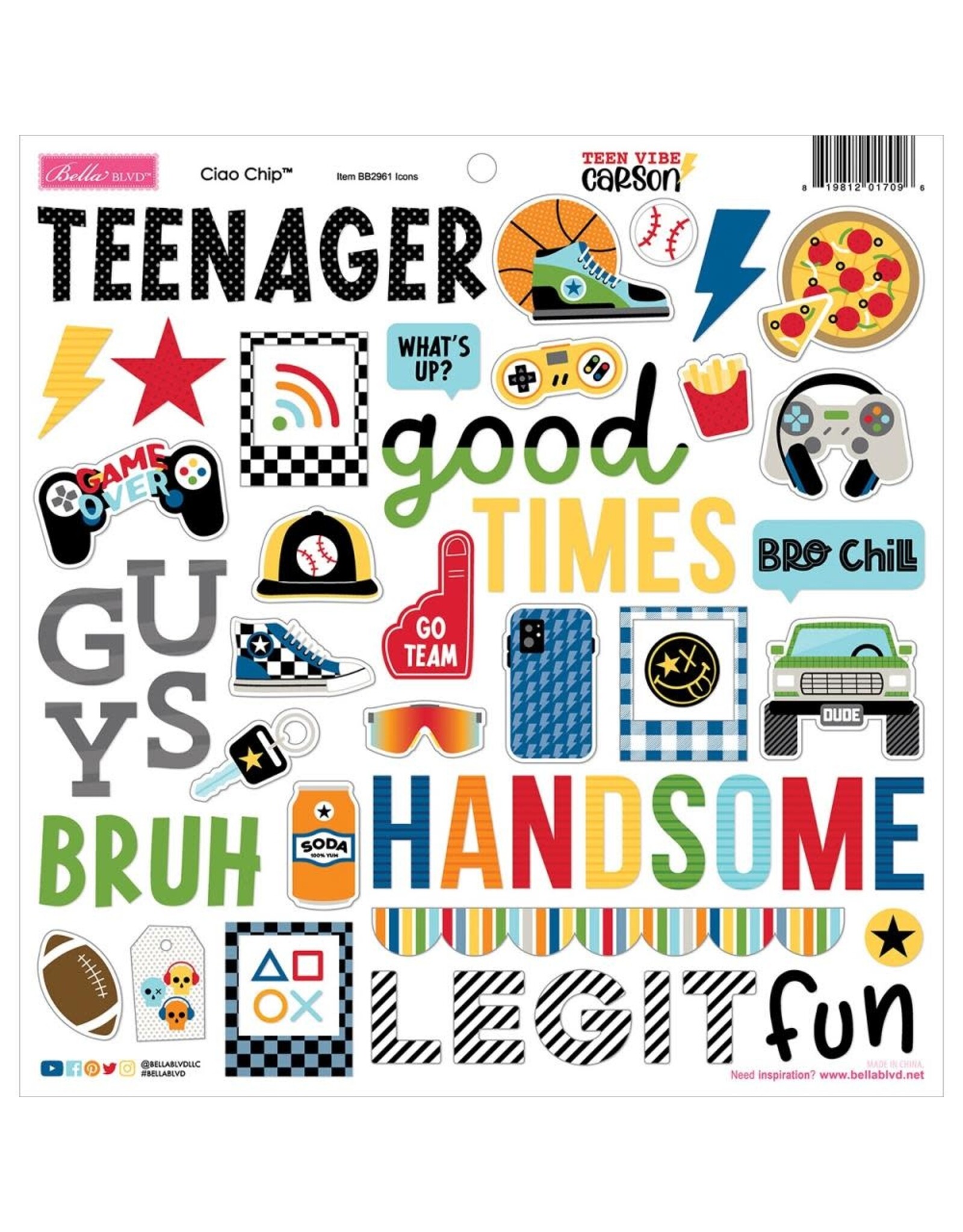 BELLA BLVD BELLA BLVD TEEN VIBE CARSON ICONS 12x12 CHIPBOARD STICKERS