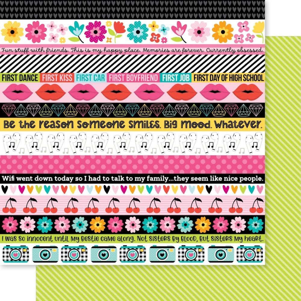 BELLA BLVD TEEN VIBE CAITLYN BORDERS PATTERENED PAPER 12"x12"