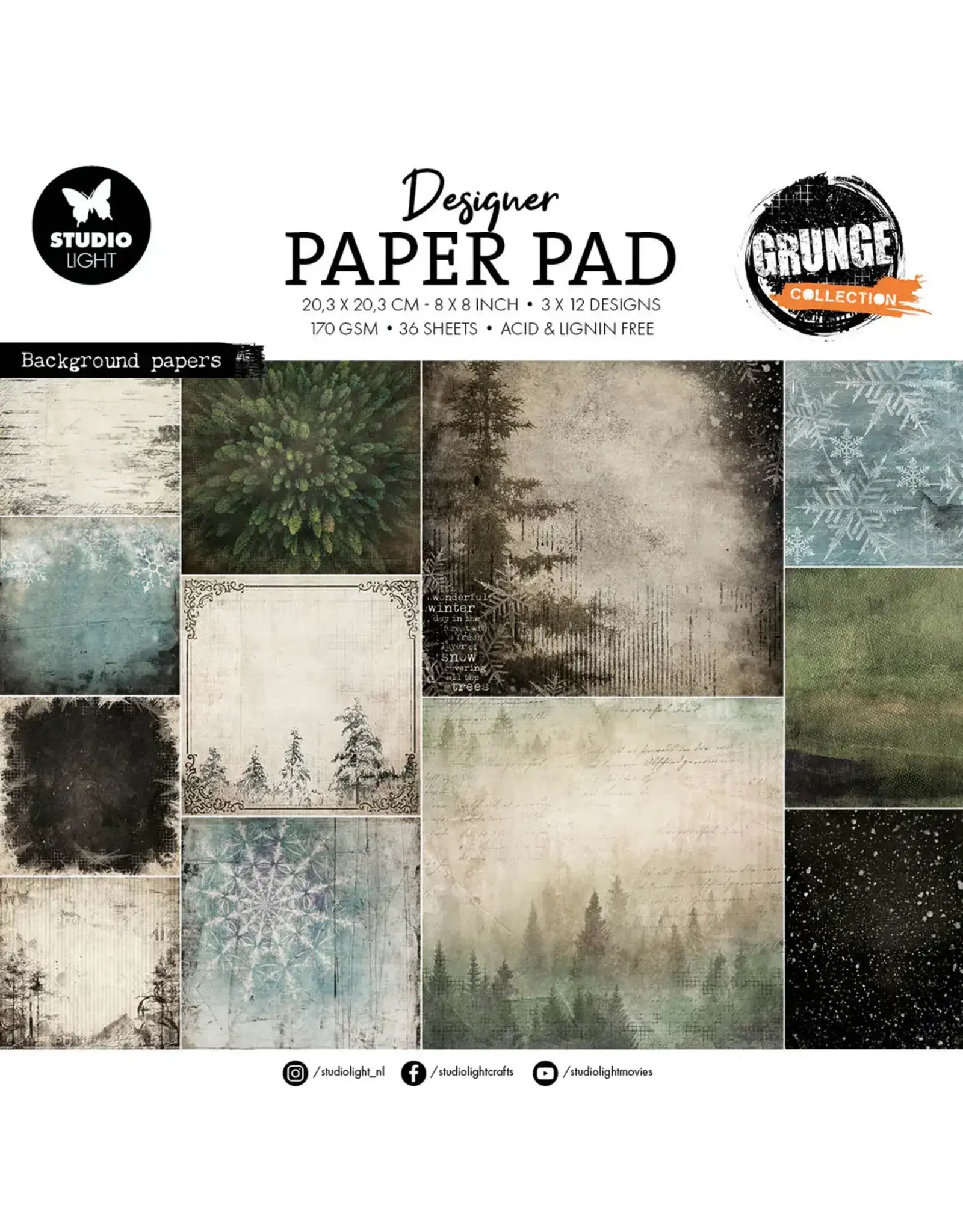 STUDIOLIGHT STUDIOLIGHT GRUNGE COLLECTION BACKGROUND PAPERS 8x8 PAPER PAD