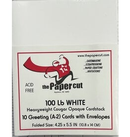 PAPER CUT THE PAPER CUT 10 GREETING (A-2) WHITE HEAVYWEIGHT COUGAR OPAQUE 100lb CARDS WITH ENVELOPES