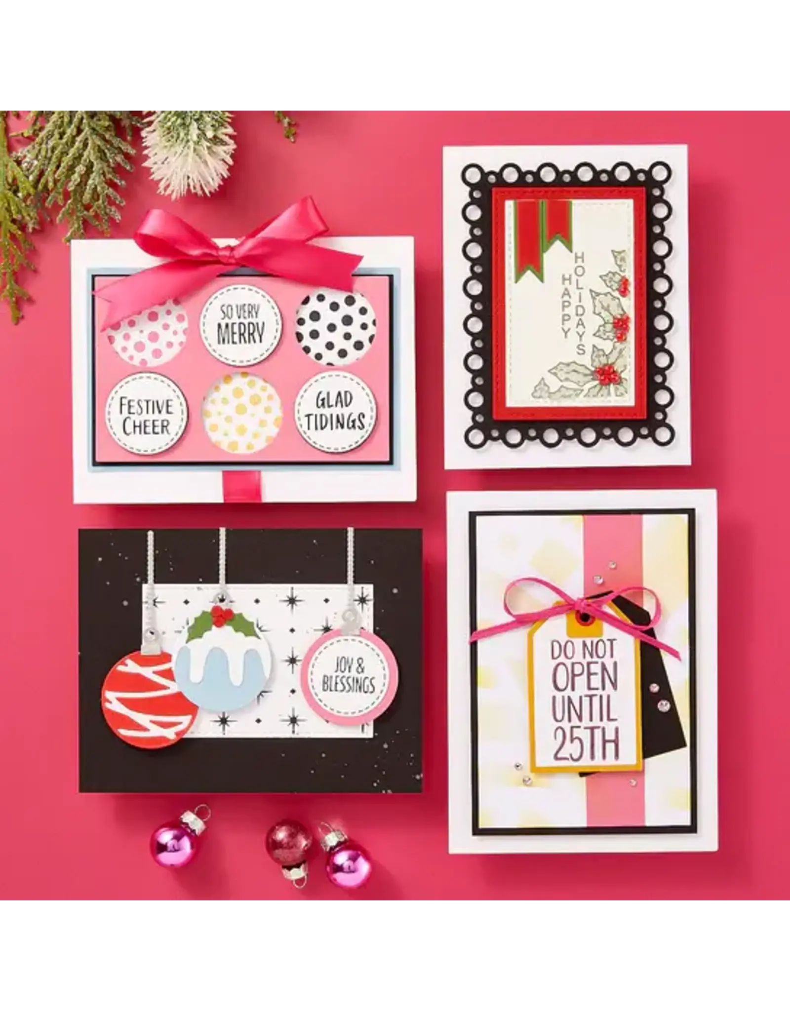 SPELLBINDERS SPELLBINDERS BETTERPRESS LISA HORTON ESSENTIAL HOLIDAY COLLECTION FESTIVE CIRCLE SENTIMENTS PRESS PLATES & DIE SET