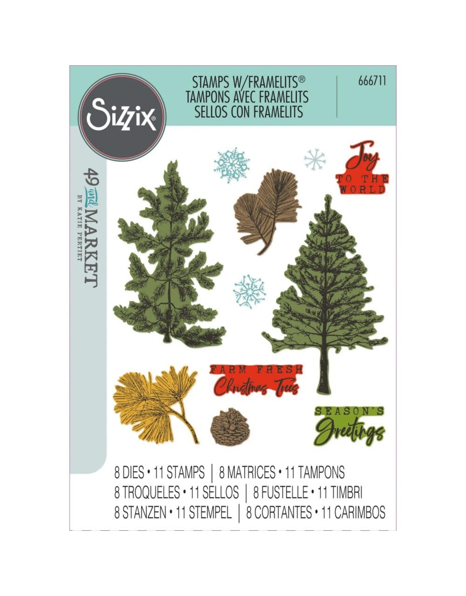 SIZZIX SIZZIX 49 AND MARKET PINE HOLIDAYS FRAMELITS DIE AND CLEAR STAMP SET