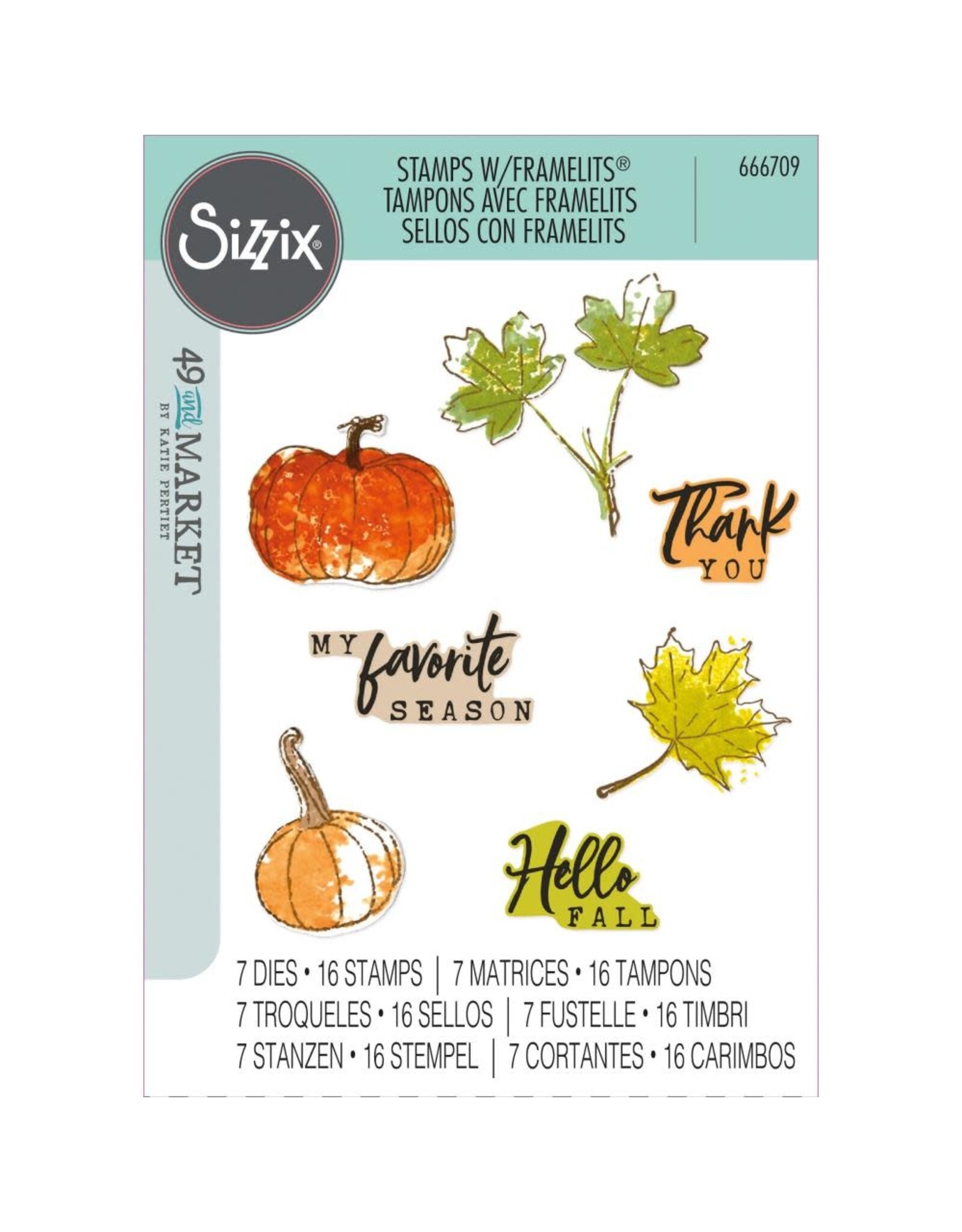 SIZZIX SIZZIX 49 AND MARKET PENCIL LINE HARVEST FRAMELITS DIE AND CLEAR STAMP SET