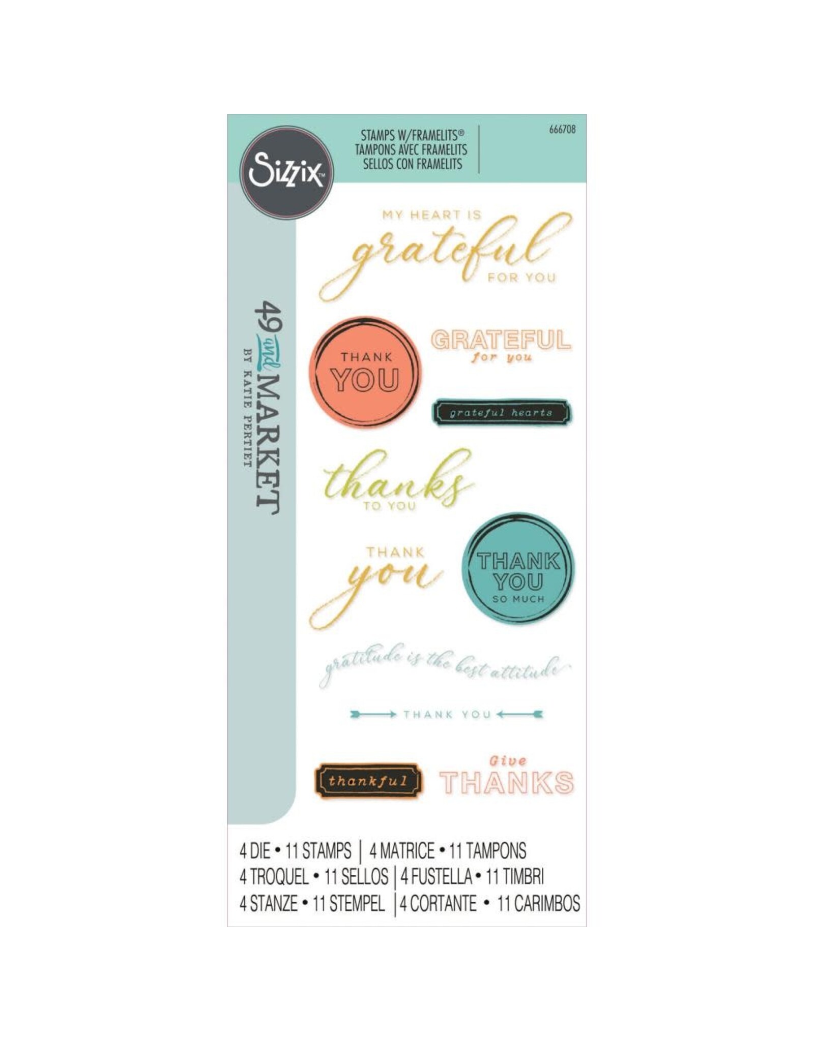 SIZZIX SIZZIX 49 AND MARKET THANKFUL SENTIMENTS FRAMELITS DIE AND CLEAR STAMP SET