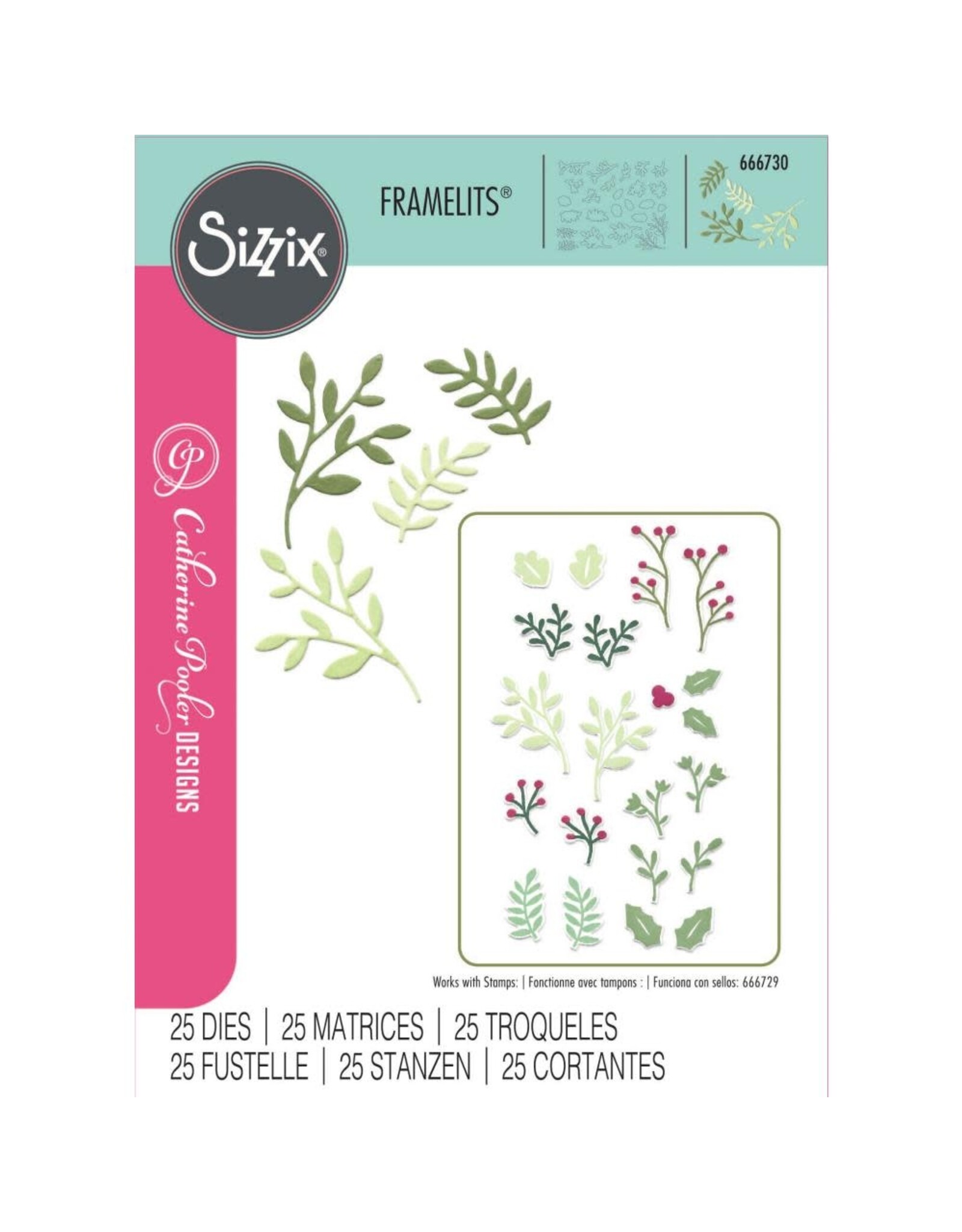 SIZZIX SIZZIX CATHERINE POOLER DESIGNS HAPPY HOLLY DAYS #2 FRAMELITS DIE SET