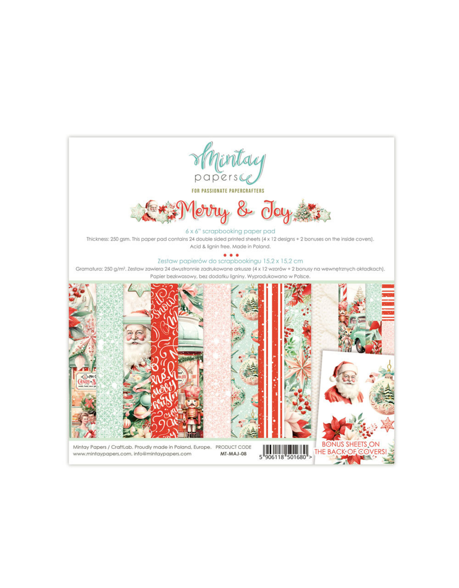 MINTAY MINTAY MERRY & JOY 6x6 PAPER PAD 24 SHEETS