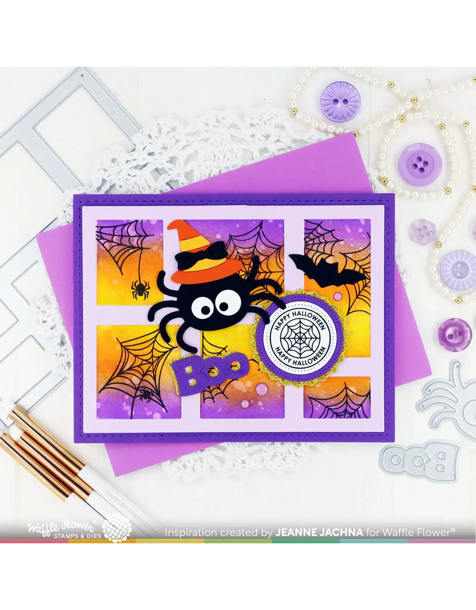 WAFFLE FLOWER WAFFLE FLOWER POSTAGE COLLAGE SPIDER WEB CLEAR STAMP SET