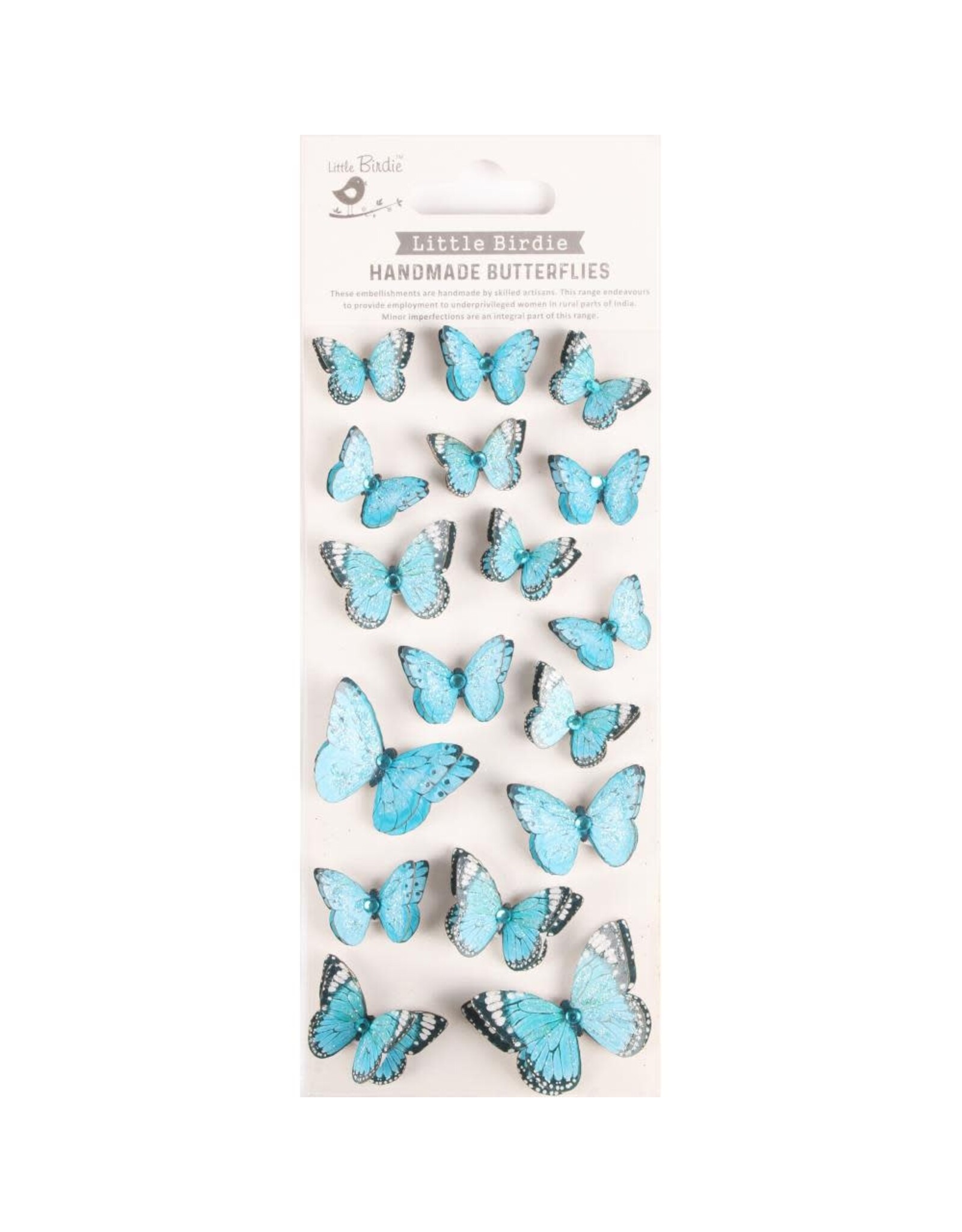 LITTLE BIRDIE LITTLE BIRDIE BLUE CHARM 3D JEWEL BUTTERFLY EMBELLISHMENTS