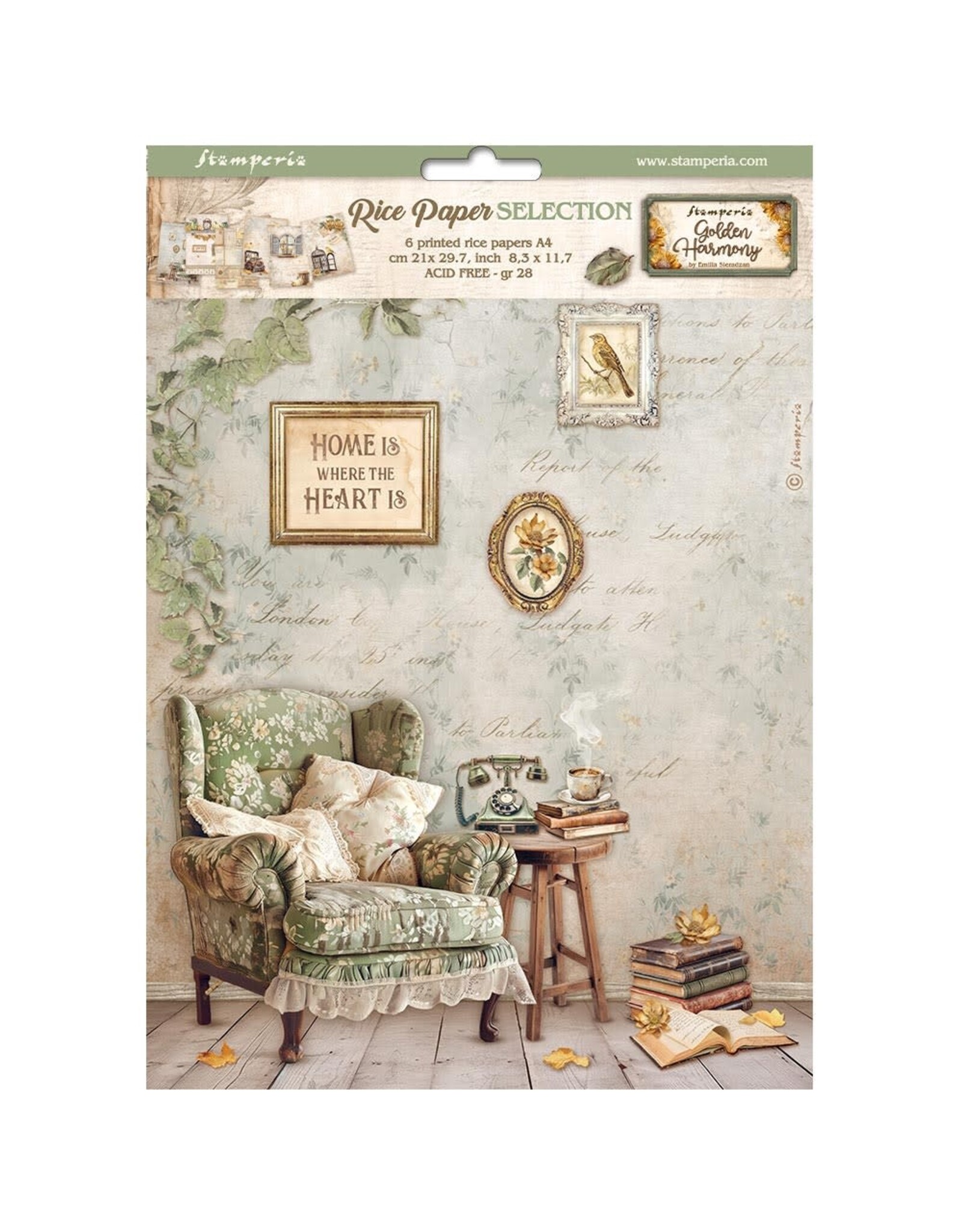 STAMPERIA STAMPERIA GOLDEN HARMONY COLLECTION ASSORTED A4 RICE PAPER 6/PK