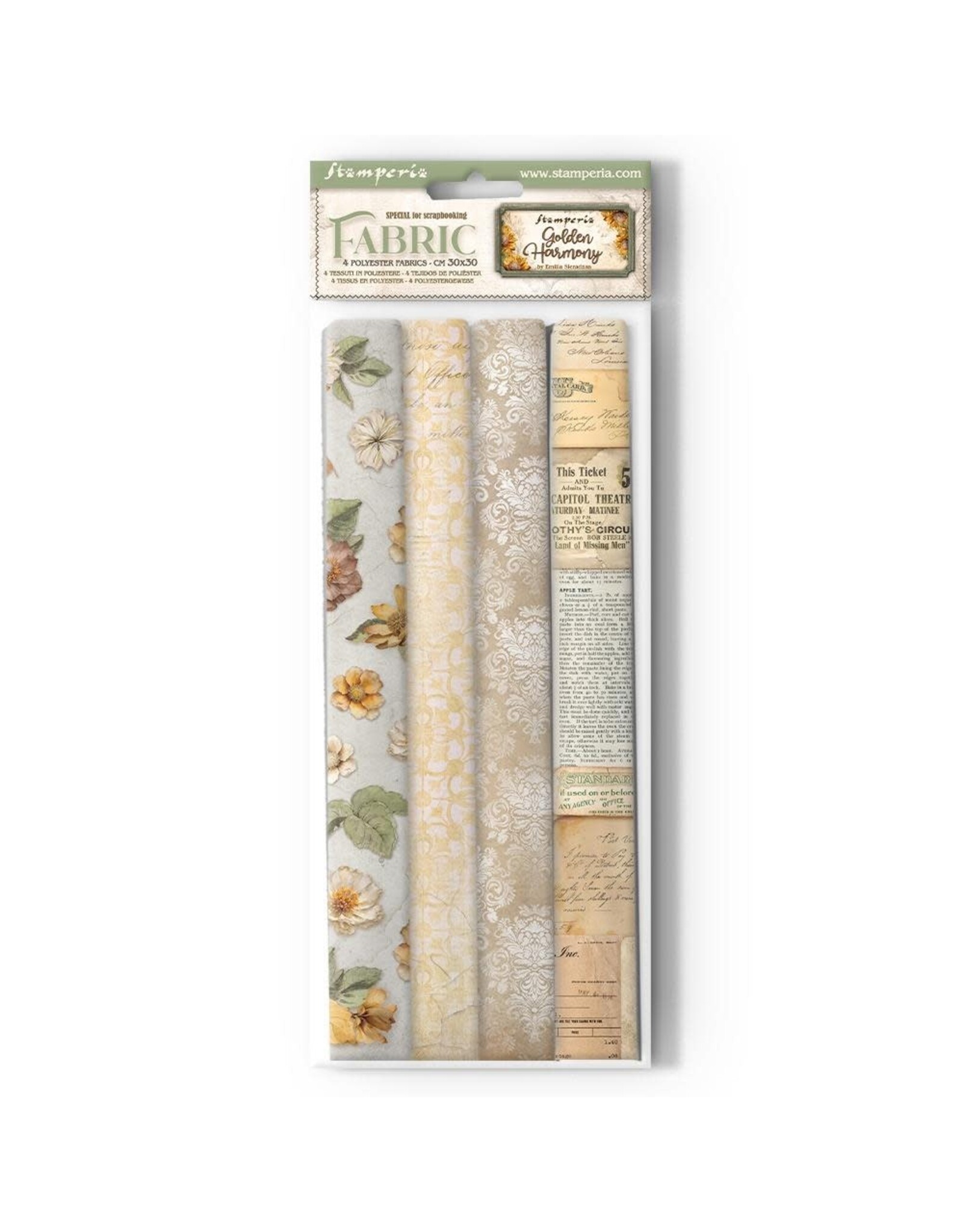 STAMPERIA STAMPERIA GOLDEN HARMONY COLLECTION 12x12 POLYESTER FABRIC SHEETS 4/PK