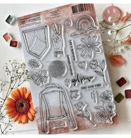 CHOU & FLOWERS CHOU & FLOWERS PEACE AND LOVE GOOD VIBES CLEAR STAMP SET
