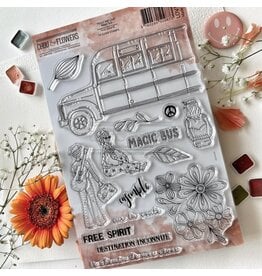 CHOU & FLOWERS CHOU & FLOWERS PEACE AND LOVE MAGIC BUS CLEAR STAMP SET