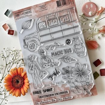 CHOU & FLOWERS CHOU & FLOWERS PEACE AND LOVE MAGIC BUS CLEAR STAMP SET