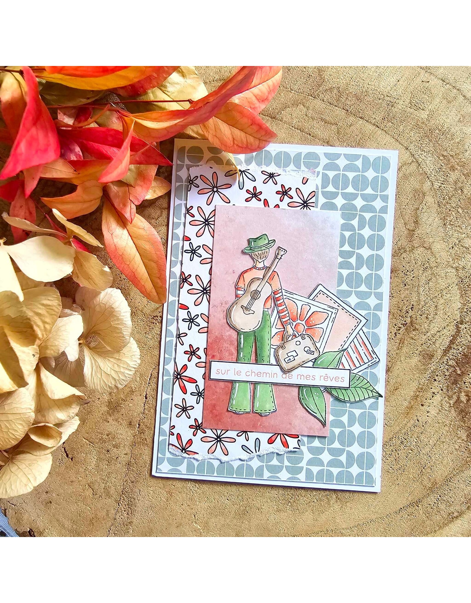 CHOU & FLOWERS CHOU & FLOWERS PEACE AND LOVE MAGIC BUS CLEAR STAMP SET