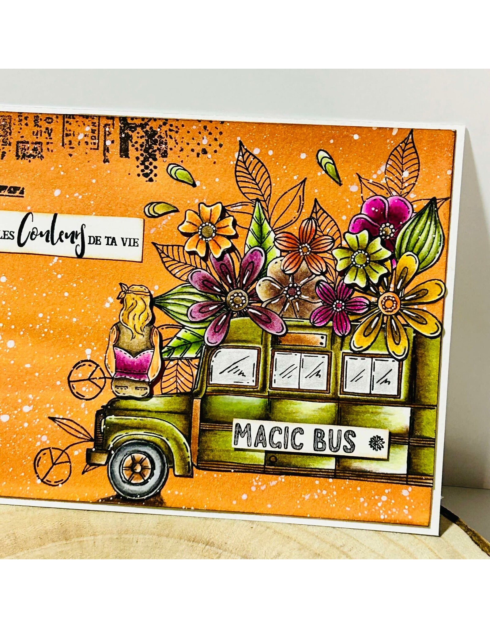 CHOU & FLOWERS CHOU & FLOWERS PEACE AND LOVE MAGIC BUS CLEAR STAMP SET