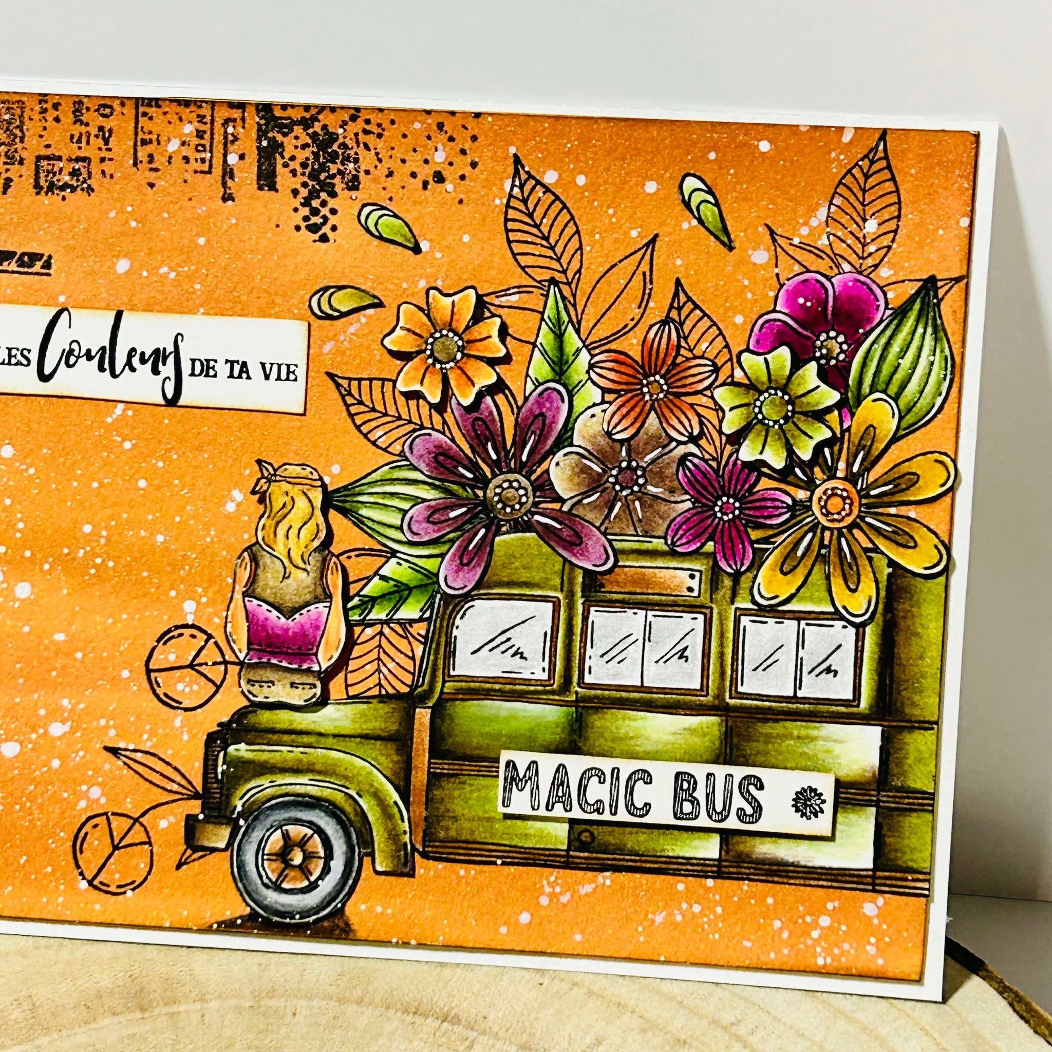 CHOU & FLOWERS CHOU & FLOWERS PEACE AND LOVE MAGIC BUS CLEAR STAMP SET