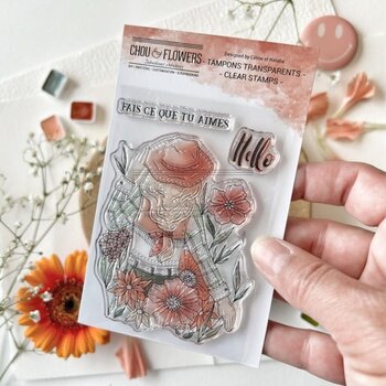 CHOU & FLOWERS CHOU & FLOWERS PEACE AND LOVE COWGIRL CLEAR STAMP SET