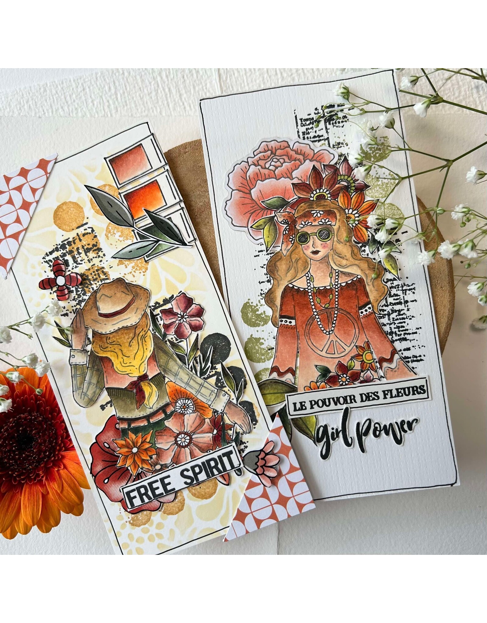 CHOU & FLOWERS CHOU & FLOWERS PEACE AND LOVE COWGIRL CLEAR STAMP SET