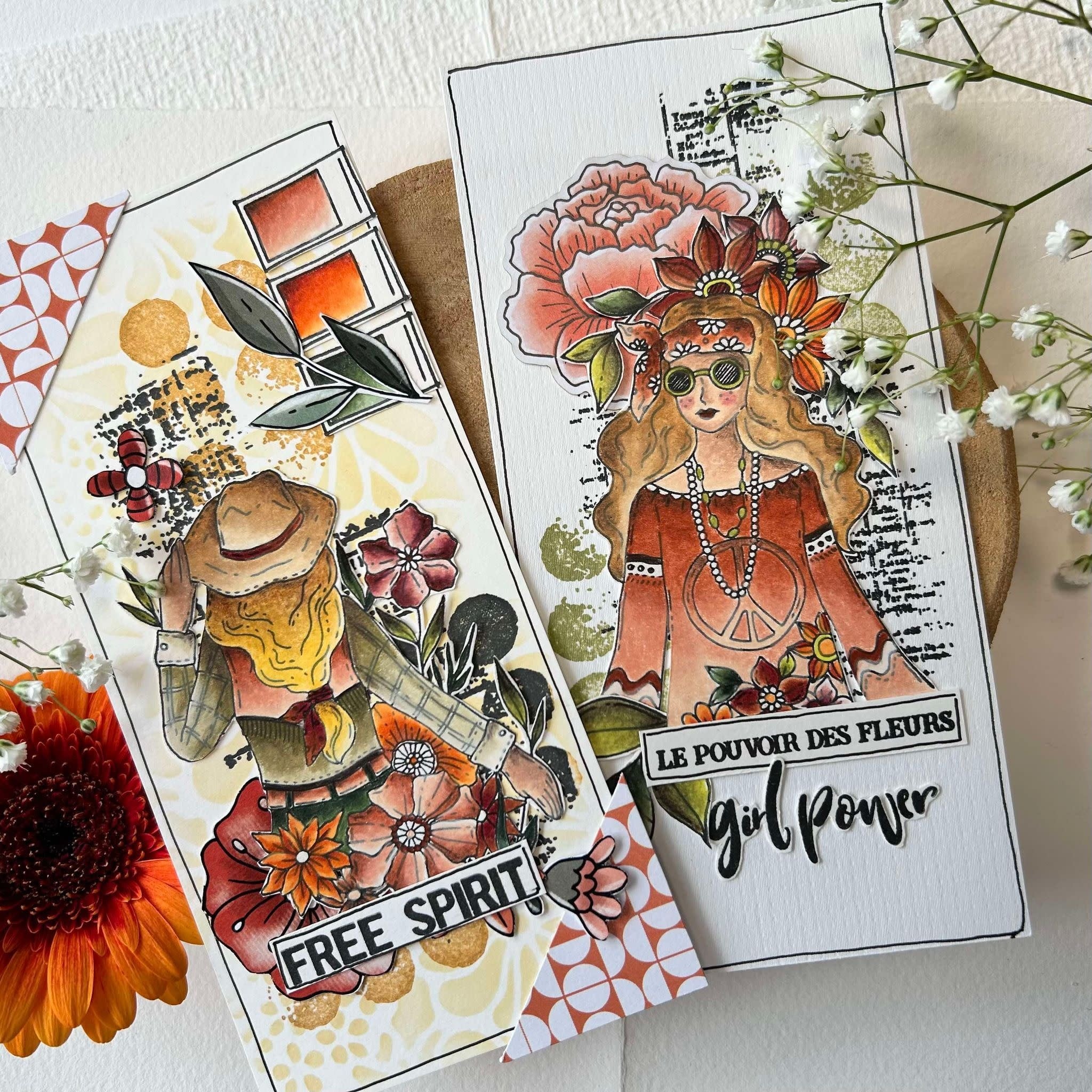 CHOU & FLOWERS CHOU & FLOWERS PEACE AND LOVE COWGIRL CLEAR STAMP SET