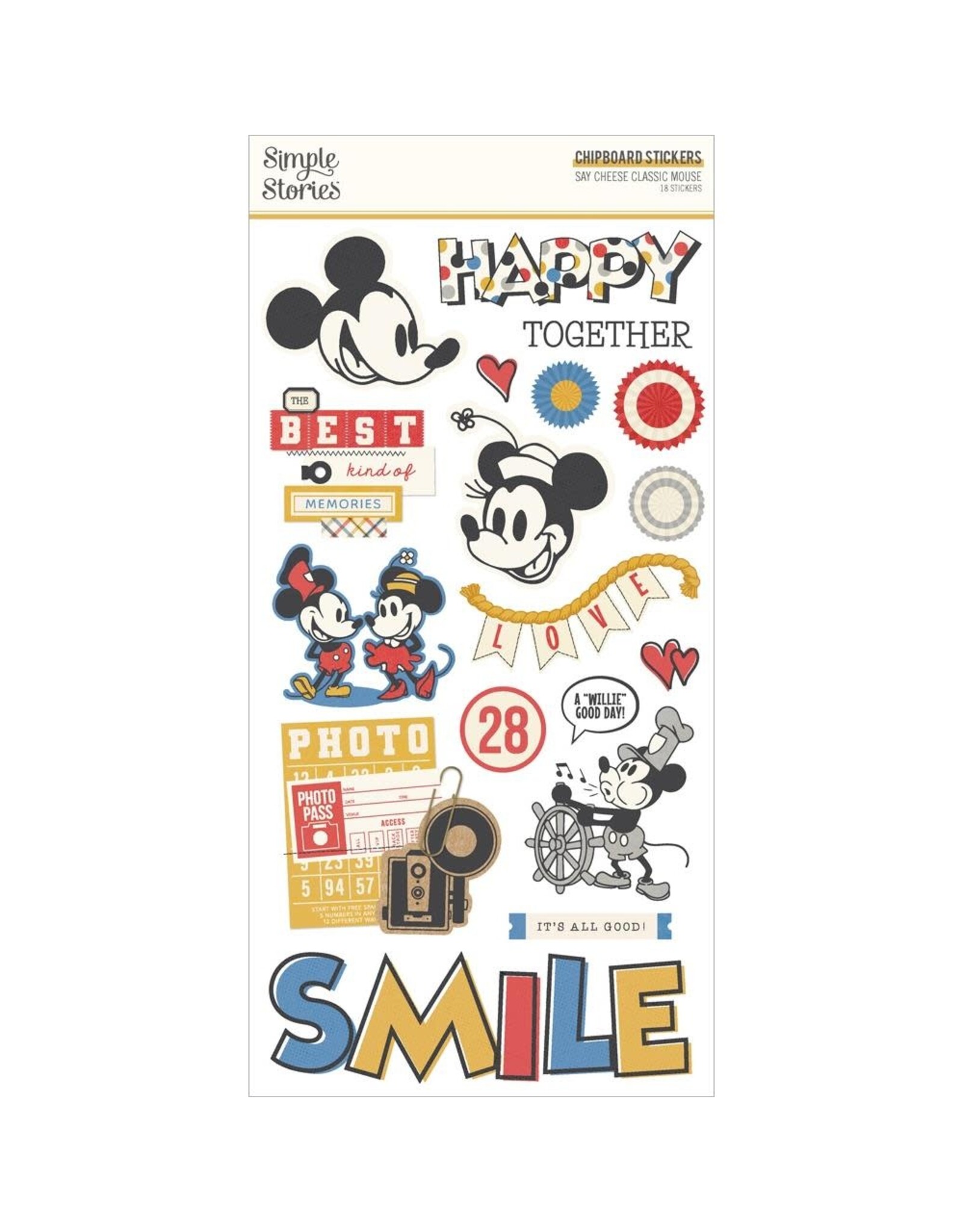 SIMPLE STORIES SIMPLE STORIES SAY CHEESE CLASSIC MOUSE 6x12 CHIPBOARD STICKERS 18/PK