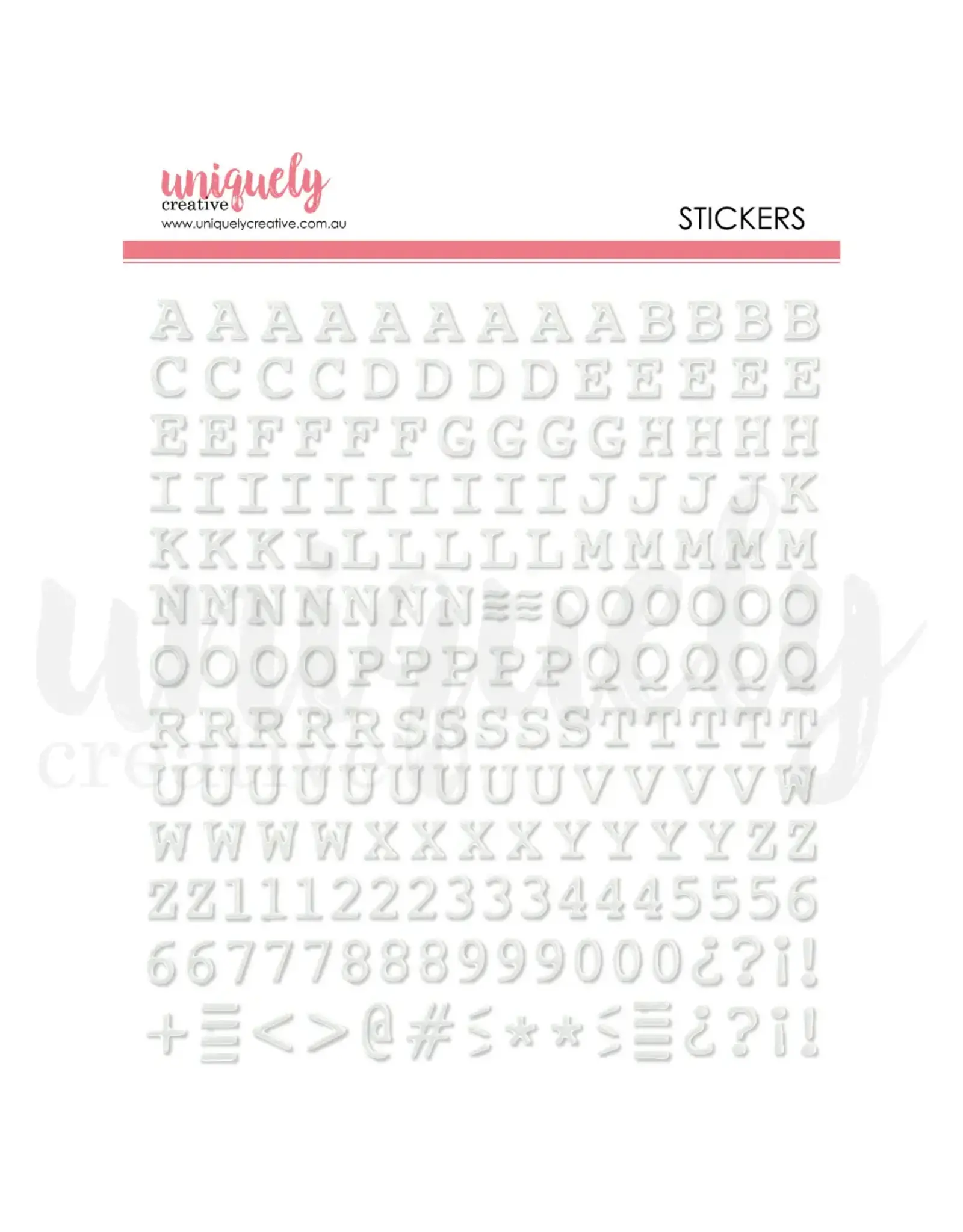 UNIQUELY CREATIVE UNIQUELY CREATIVE UPPERCASE PUFFY WHITE ALPHA STICKERS